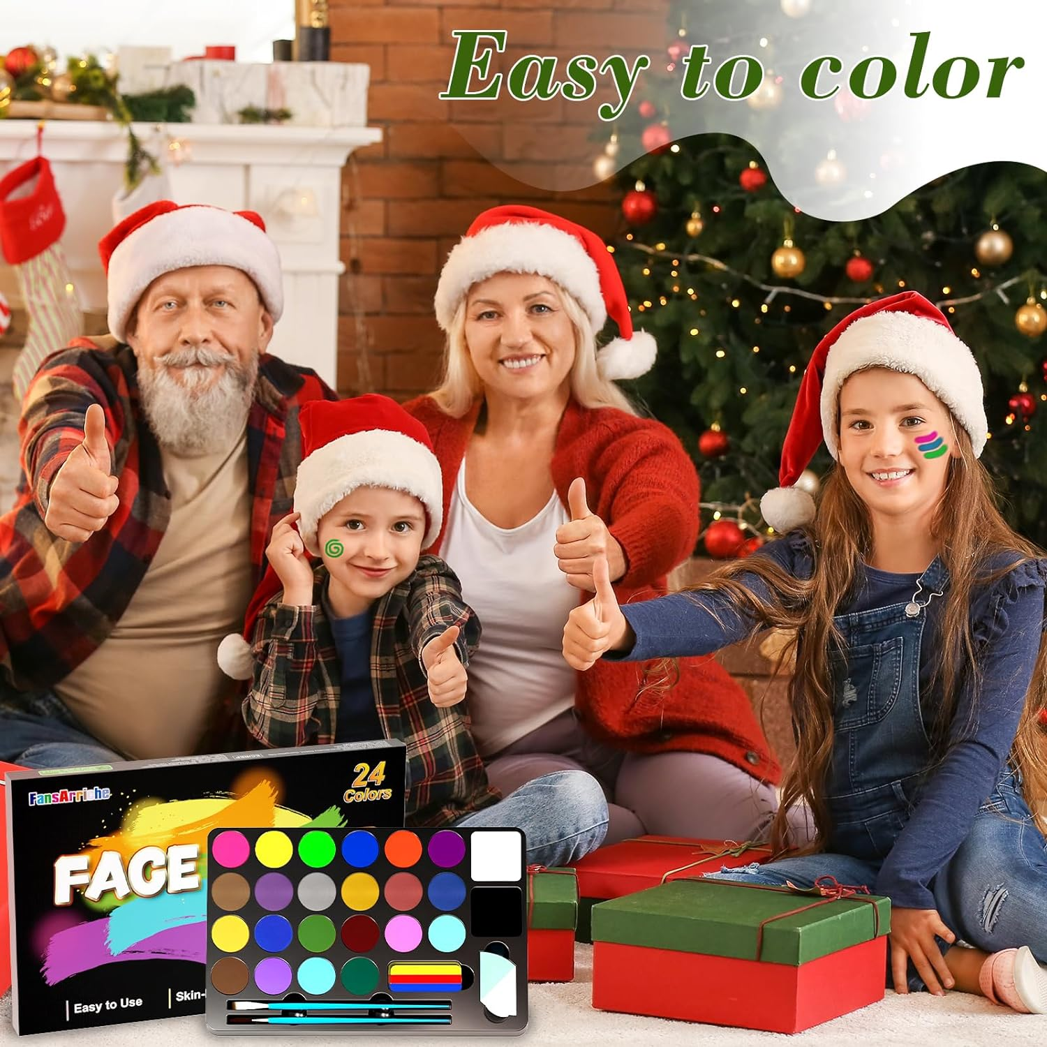 Face Painting Kit for Kids, 24 Colours Washable Face Painting Kit with Stencils, Professional Body Face Paint 24 Stencils, Sponge, for Party, Christmas, Body Paint, Makeup Kit