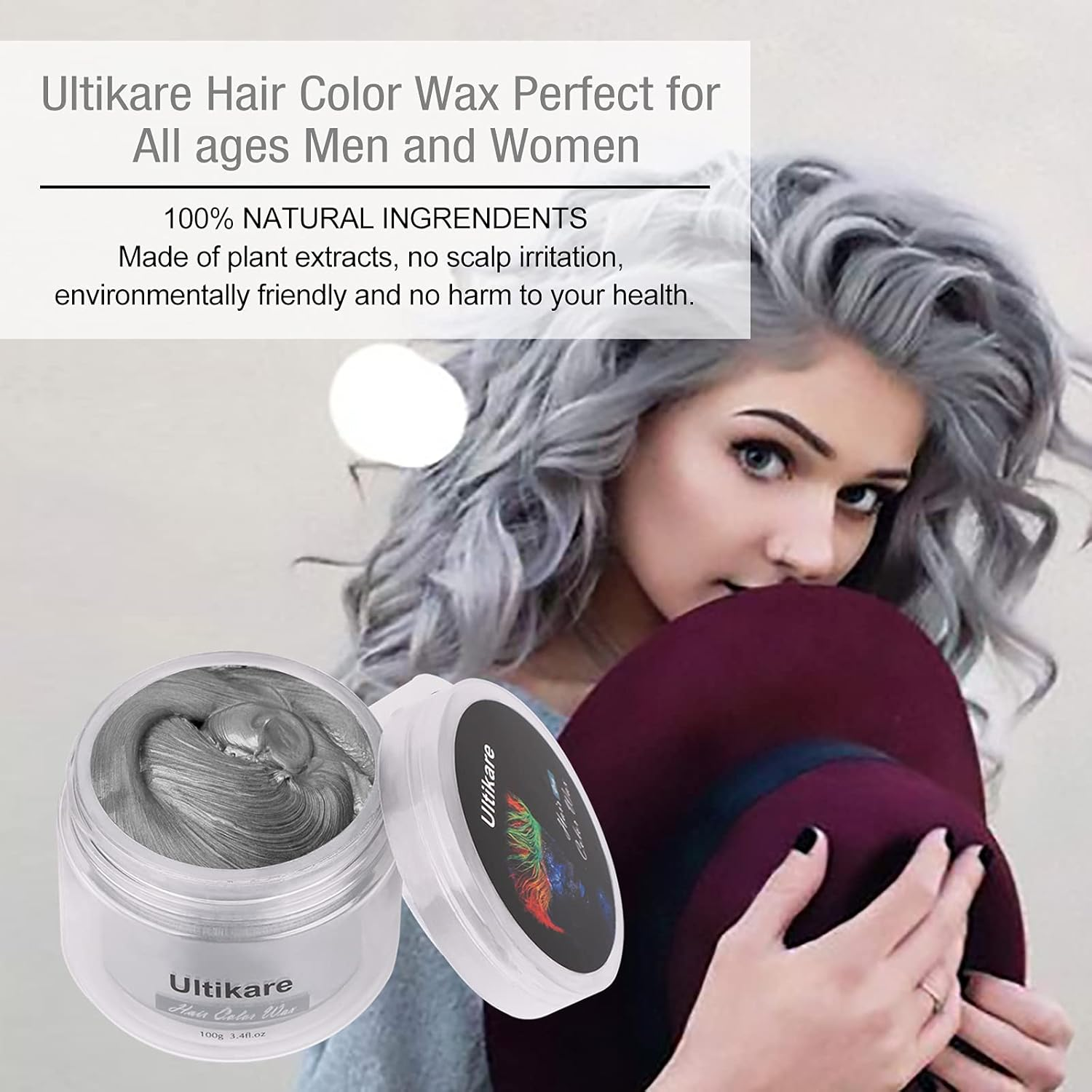 Hair Color Wax, Ultikare Instant Hair Dye Cream Mud Washable Temporary Hair Dye Natural Hairstyle Color Pomade for Party, Cosplay, Halloween - Blue image number 4