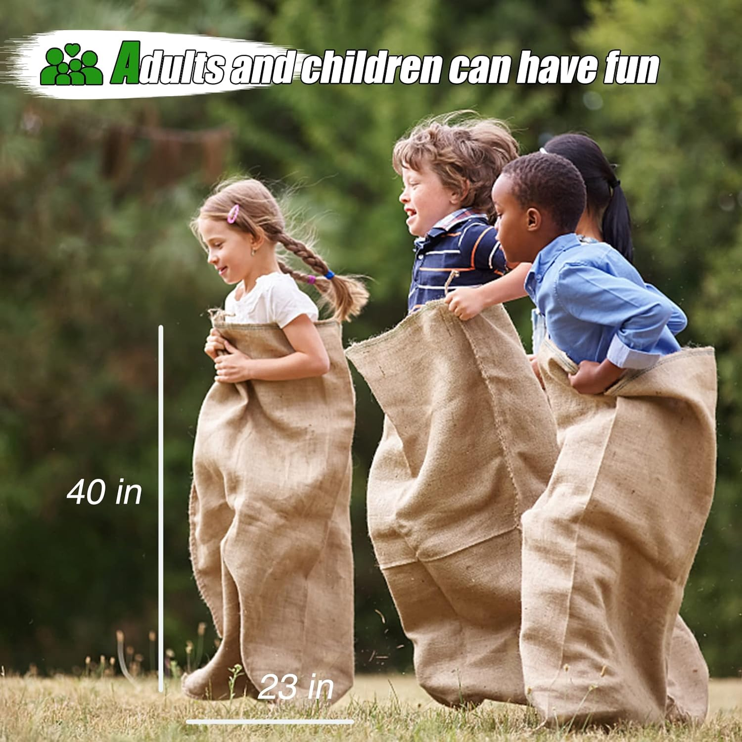Xlong 18 PCS Large Burlap Potato Sack Race Bags,24X40 Sack Race Burlap Bags,Outdoor Games for Kids Adults,3 Legged Race Bands,Fun for 4Th of July Bbq,Birthday Party Family Reunion Games image number 4