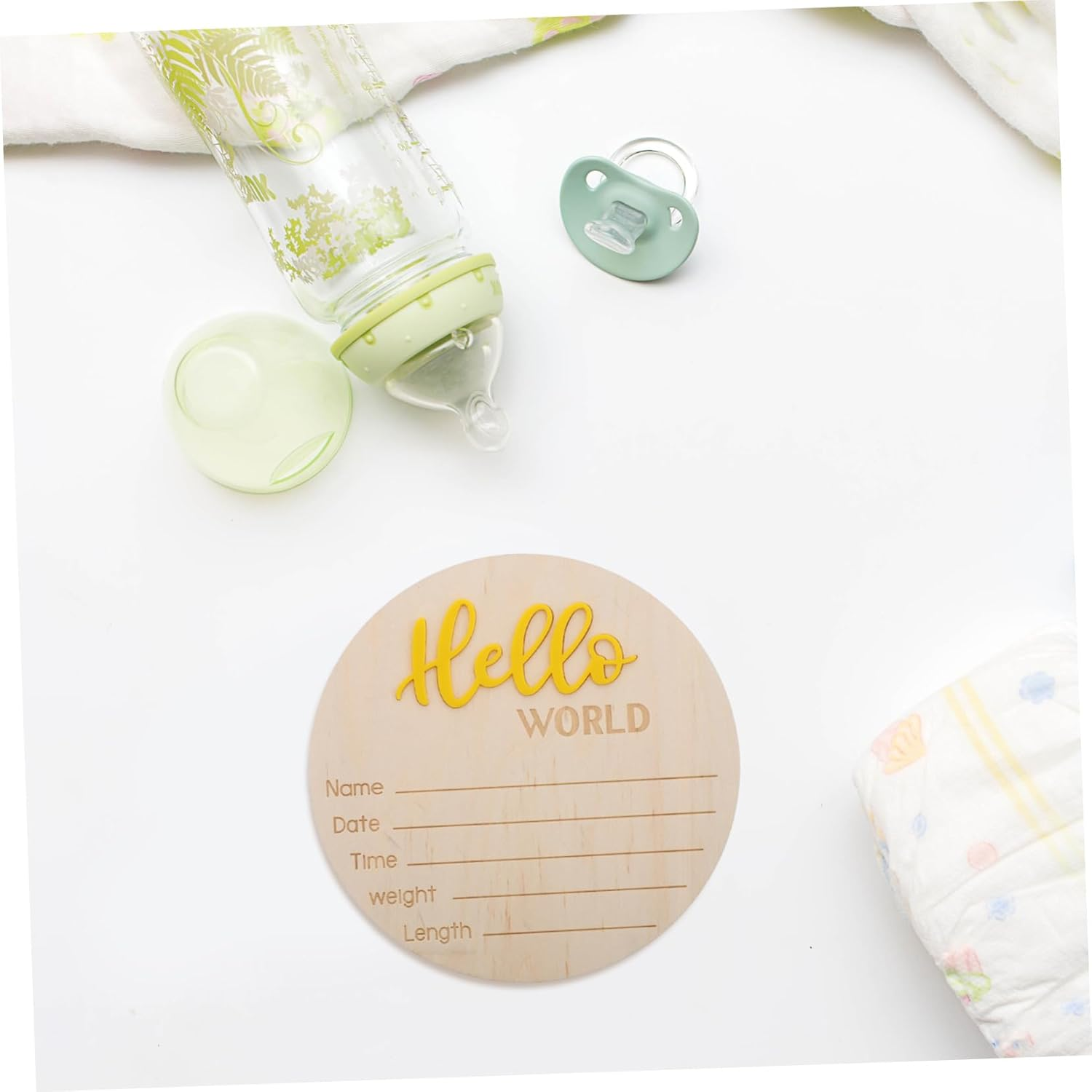 Toddmomy 4Pcs Birth Sign Card Wooden Nursery Announcement Prop for Newborn Arrival Welcome World image number 2