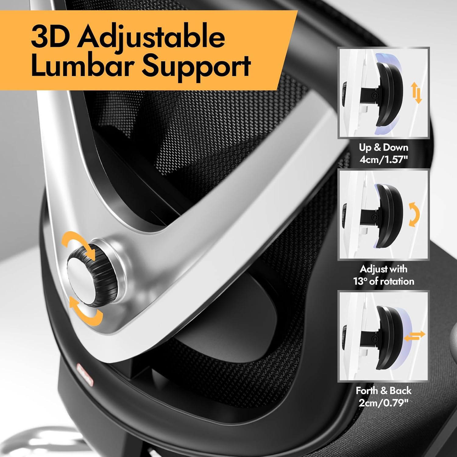 HOLLUDLE Ergonomic Mesh Office Chair - 3D Adjustable Lumbar Support, 3D Armrests, V-Shaped Back | Adjustable Desk Chair for Office & Home, Black