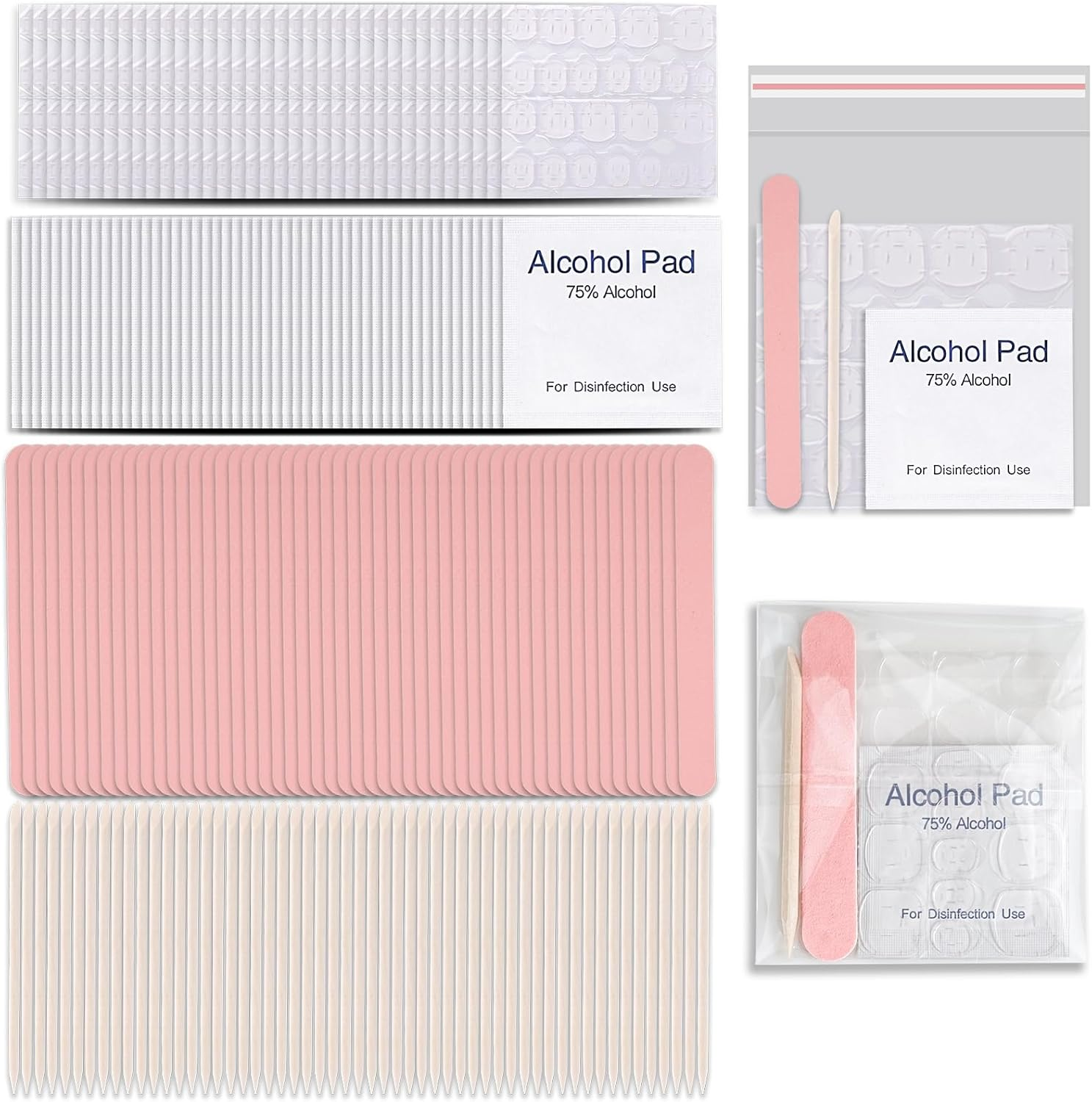 50 Set Disposable Press on Nail Tool Kit, Including 50Pcs Nail File, 50Pcs Prep Pad, 50Pcs Wood Stick, 50Pcs OPP Bag, Manicure Nail Prep Kit for Salon Home (50Pcs-A-Pink) image number 2