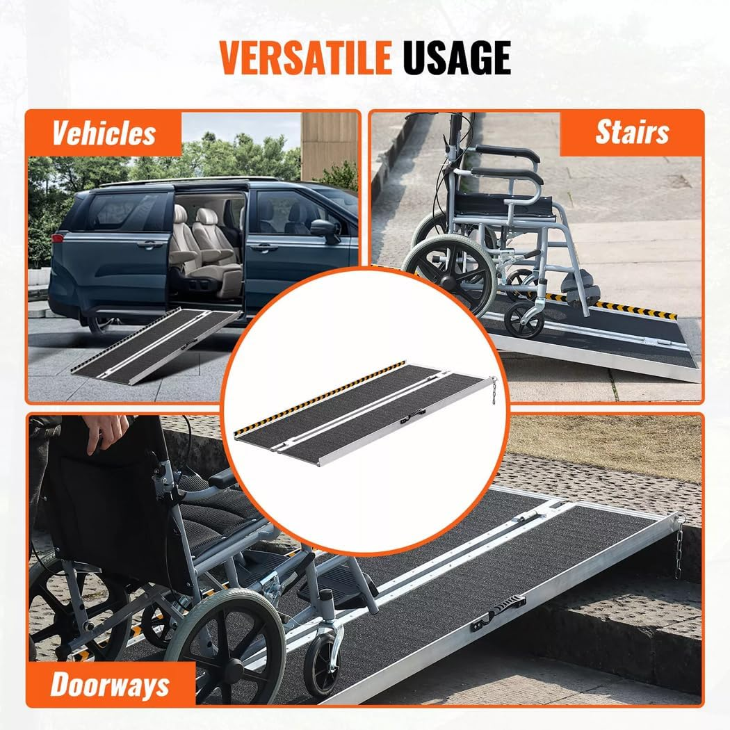 2FT Aluminium Ramp,270Kg/600Lb Capacity anti Slip Wheelchair Ramp,With Carry Handle,Folding Loading Threshold Portable Access image number 2