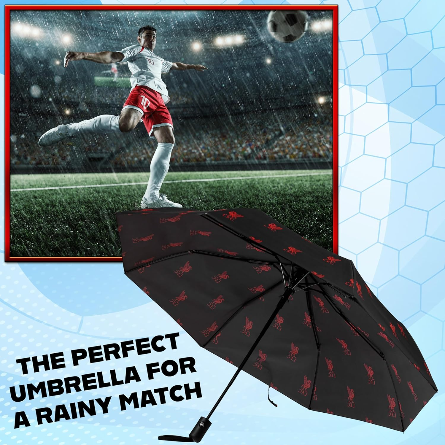 Liverpool FC Umbrella for Adults and Teens - Compact Folding Telescopic Umbrella Lightweight - Liverpool Gifts for Him, Black image number 5