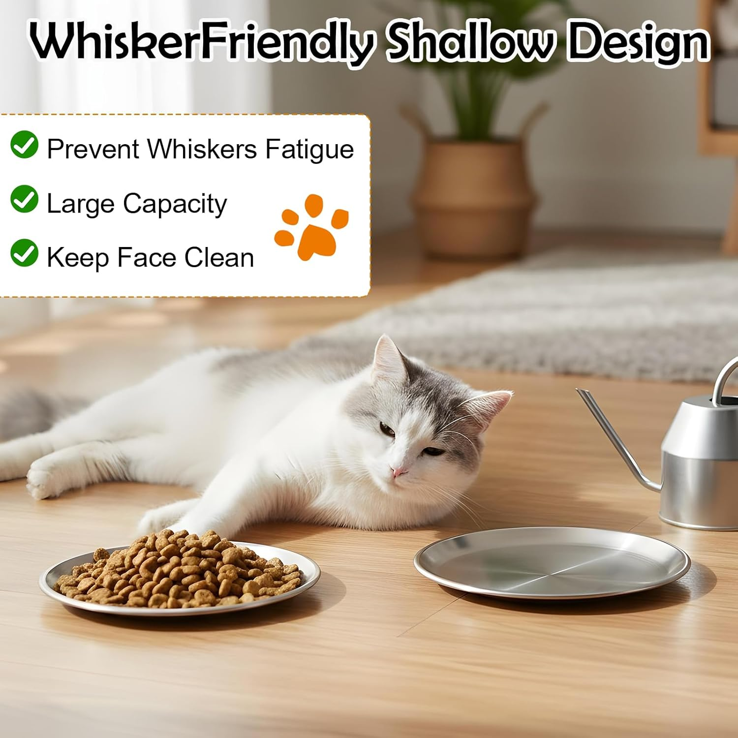 Guduling 2 Pcs Shallow Cat Food Dish, Stainless Steel Pet Bowl,Flat Cat Bowl, Stainless Steel Cats Plate for Whisker Fatigue Friendly Outdoor Small Cats Dogs Puppy image number 1