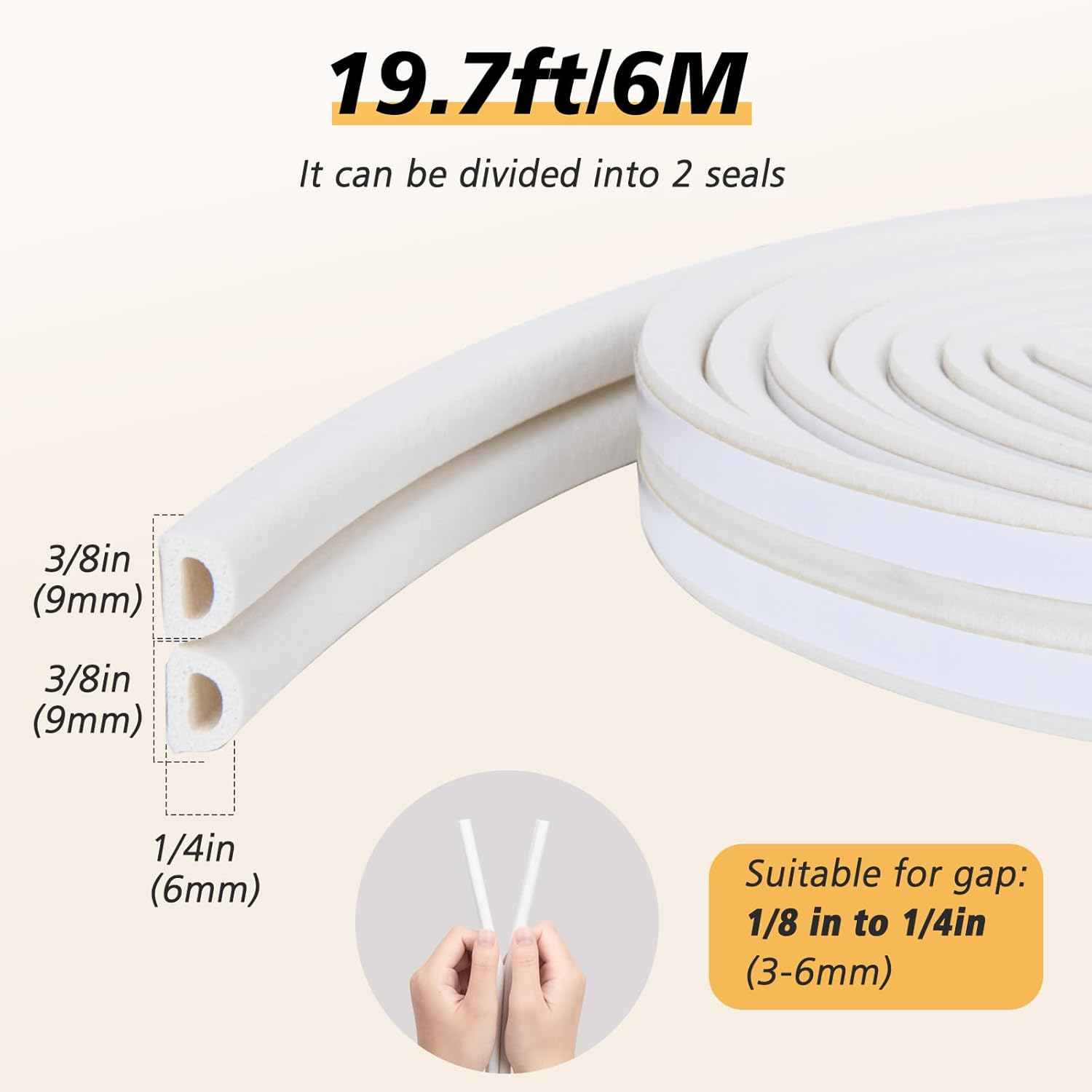 SUNMON D-Type Strip Door Weather Stripping Door Seal Self Adhesive Foam Soundproofing for Doors and Windows, Oundproofing Weatherstrip Gap Collision Avoidance (White)