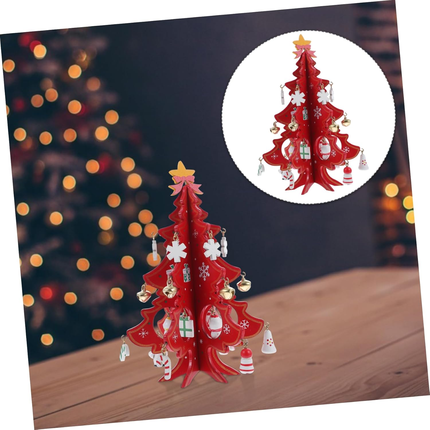 3D Mini Wooden Christmas Tree Model Decorative Xmas Tree Ornament for Christmas Party Home Window Display Festive Holiday Decoration - Multicolor image number 6