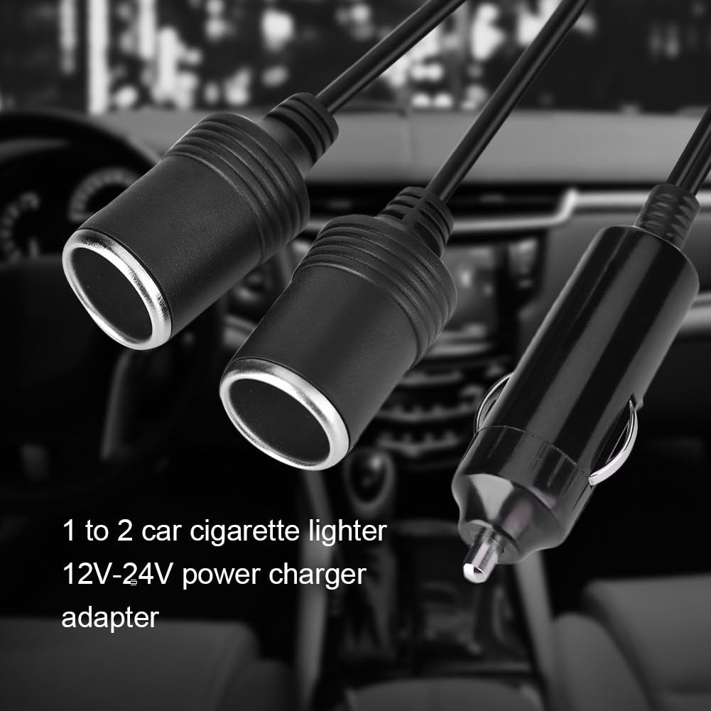 Car Charger, 2 Sockets Cigarette Lighter Splitter, Car Charger Plug Male to 2-Way Female Cigarette Lighter Socket Extension Cord Cable image number 6