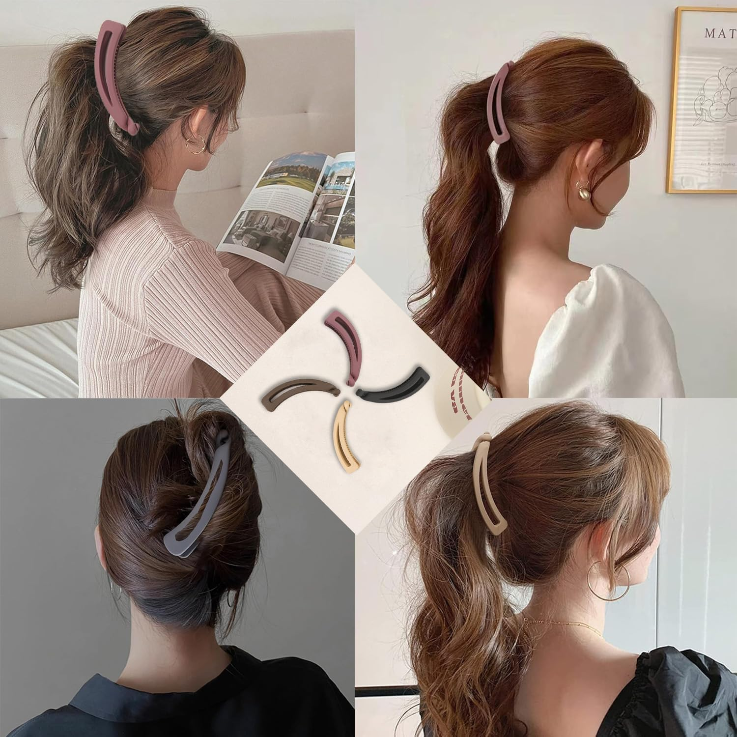 4Pcs Banana Clips Hair,Strong Ponytail Claw Clips for Women and Girls&rsquo; Hair Accessories, Non Slip Banana Barrettes Strong Hold Hair Fish Hair Accessories Banana Hair Claw Clip image number 2