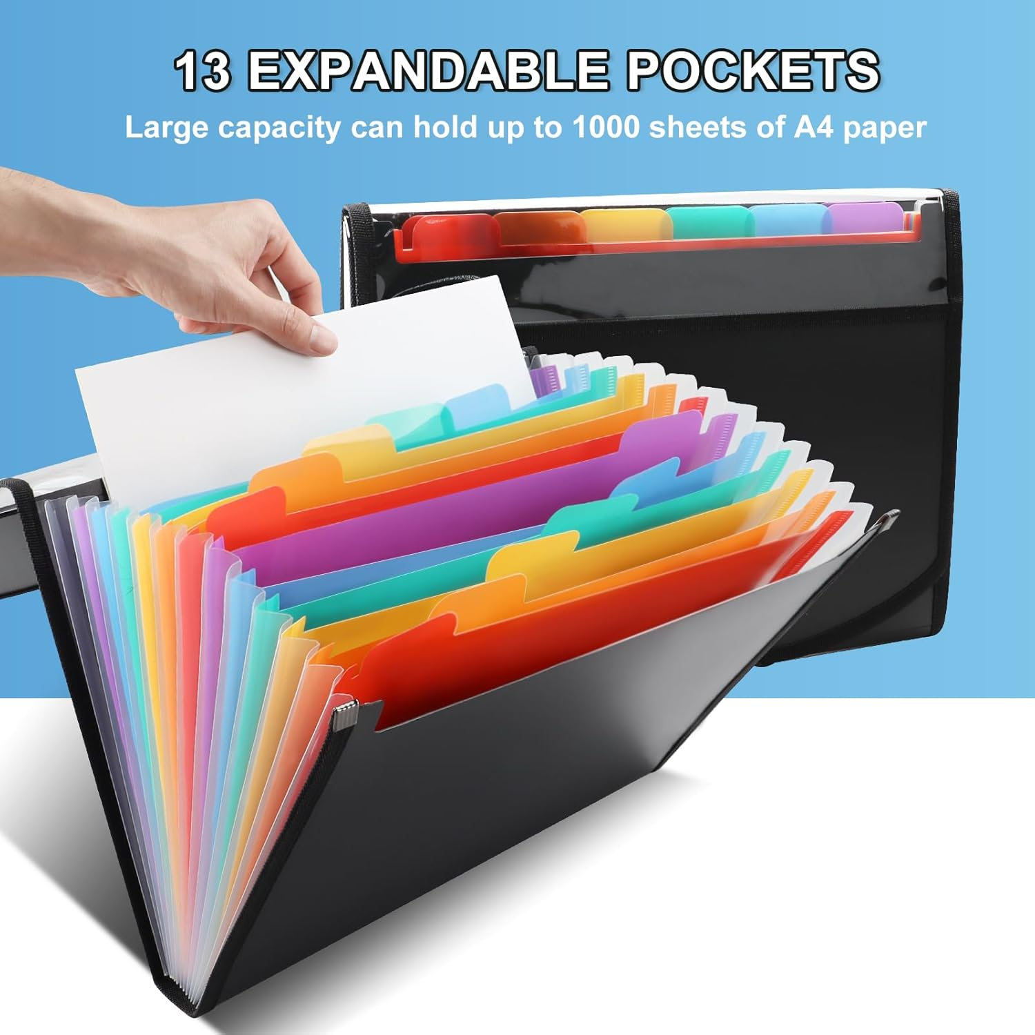 13 Pockets Expanding File Folder, A4 Document Organizer,Rainbow File Organizer for Filing Folders and Storing Files image number 1