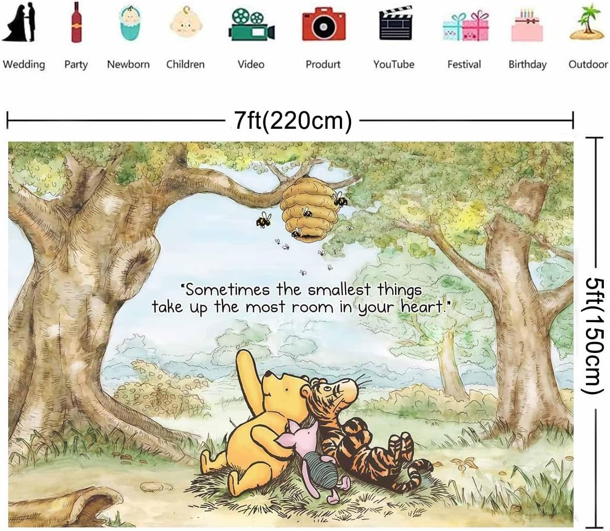 7X5Ft Classic Winnie Bear Backdrop 100 Acre Hundred Acre Wood Background for Baby Shower Birthday Party Photo Props Booth - H0184 image number 5