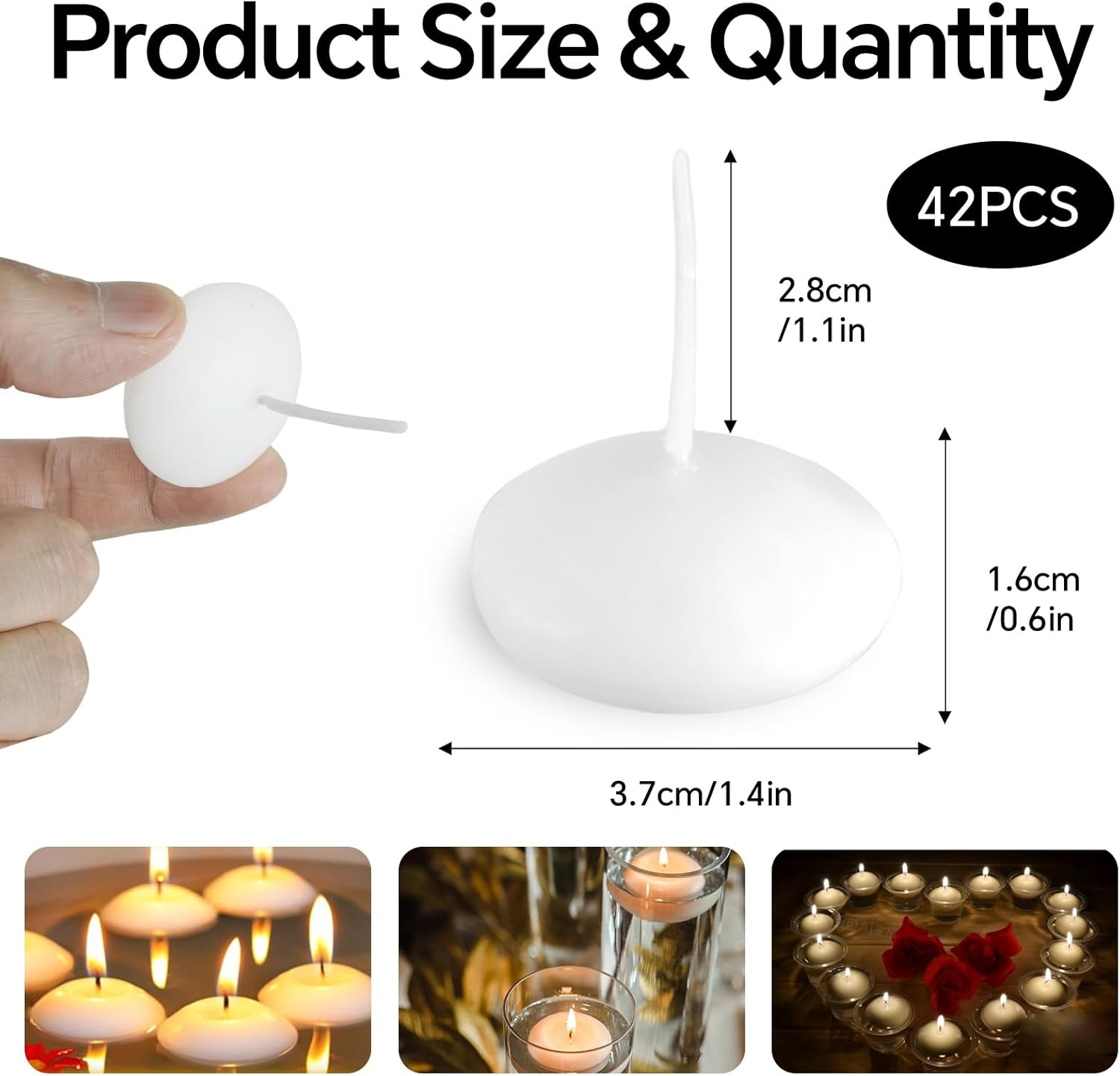 Pack of 42 Floating Candles, White: 3.7 X 1.6 Cm, Smokeless Floating Candles, Fragrance-Free, Decorative Floating Candle, Unscented, for Wedding, Dinner, Christmas, Valentine'S Day, Pool image number 1