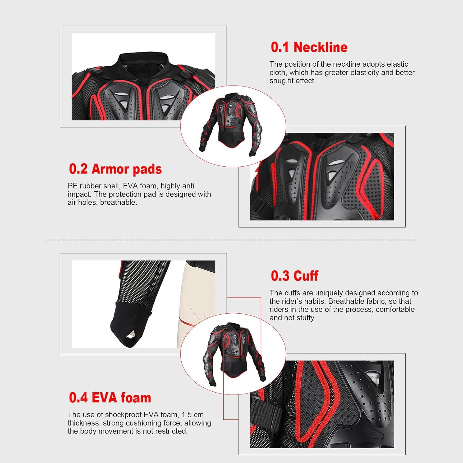 Motorcycle Protective Jacket Full Body Armor, Chest Spine Protection Dirt Bike Gear, Crashproof Adjustable Breathable Dirt Bike Chest Spine Protection Gear for Motocross ATV image number 5