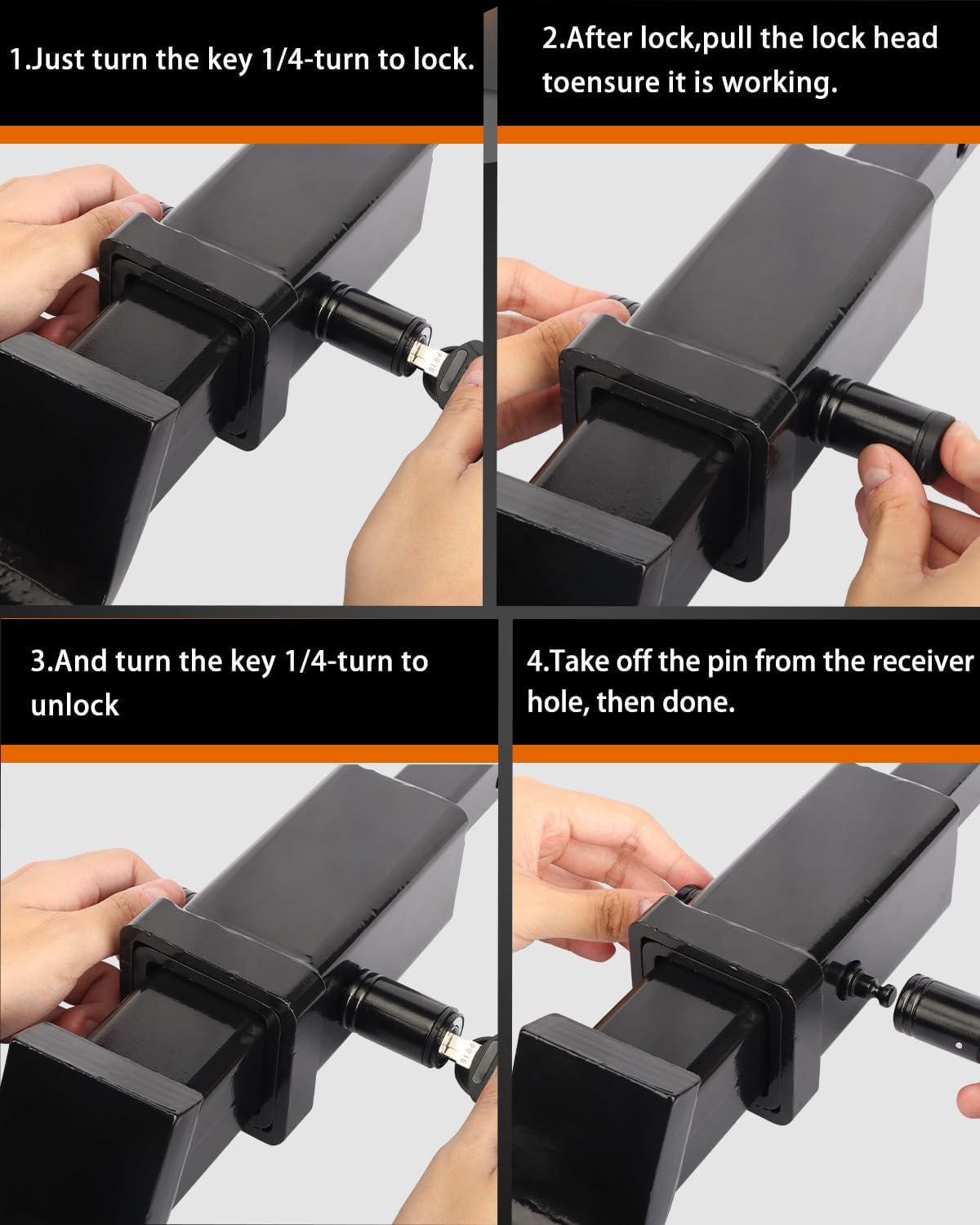 METOWARE Trailer Hitch Lock - 5/8" Dia Locking Receiver Pin, Fits 2" Receiver Tubes, Class III & IV Hitch Receivers, Anti-Theft Trailer Receiver Lock, Black (1 Pack) image number 6