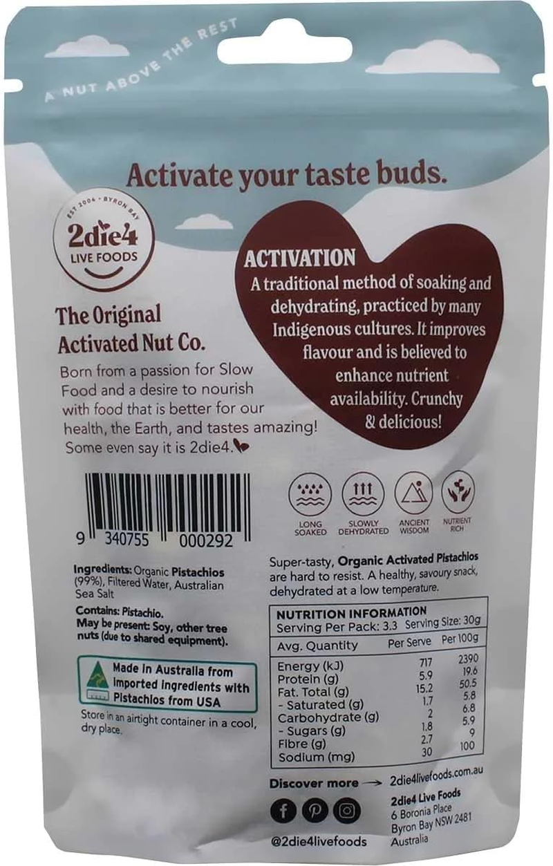 2Die4 Live Foods Activated Organic Pistachios 100G