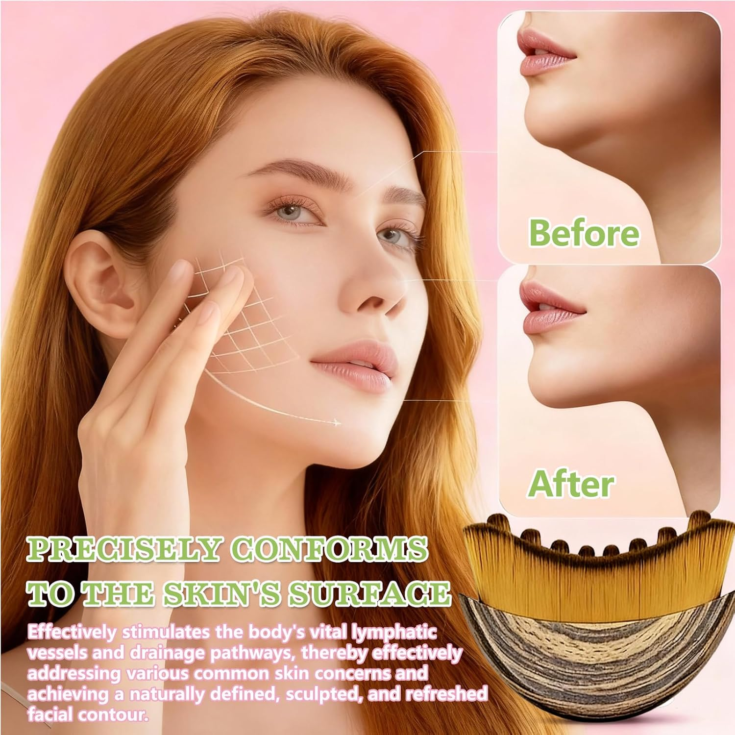 XINARIO Lymphatic Contour Face Brush &ndash; Manual Lymphatic Drainage Massager, Ergonomic Facial Cleansing Brush with Soft Bristles for Sculpting, Lifting & Glowing Skin, Perfect Skincare Tool & Gifts image number 4