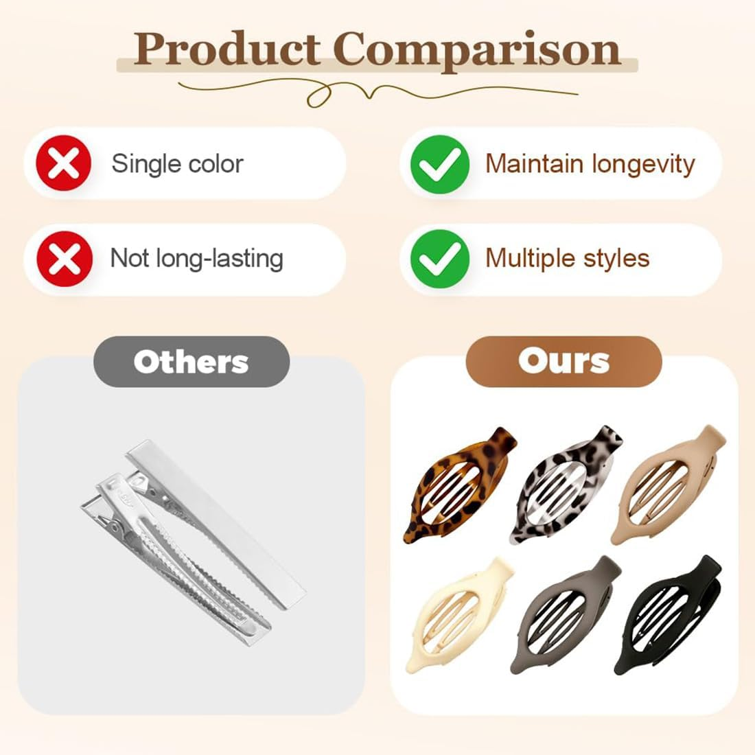 JYNVO Pack of 4 Women'S Hair Clips, Autumn Tones Hair Clips, Flat Hair Clip with Strong Hold, Flat Claw Clip for Thin Hair and Thick Hair image number 1