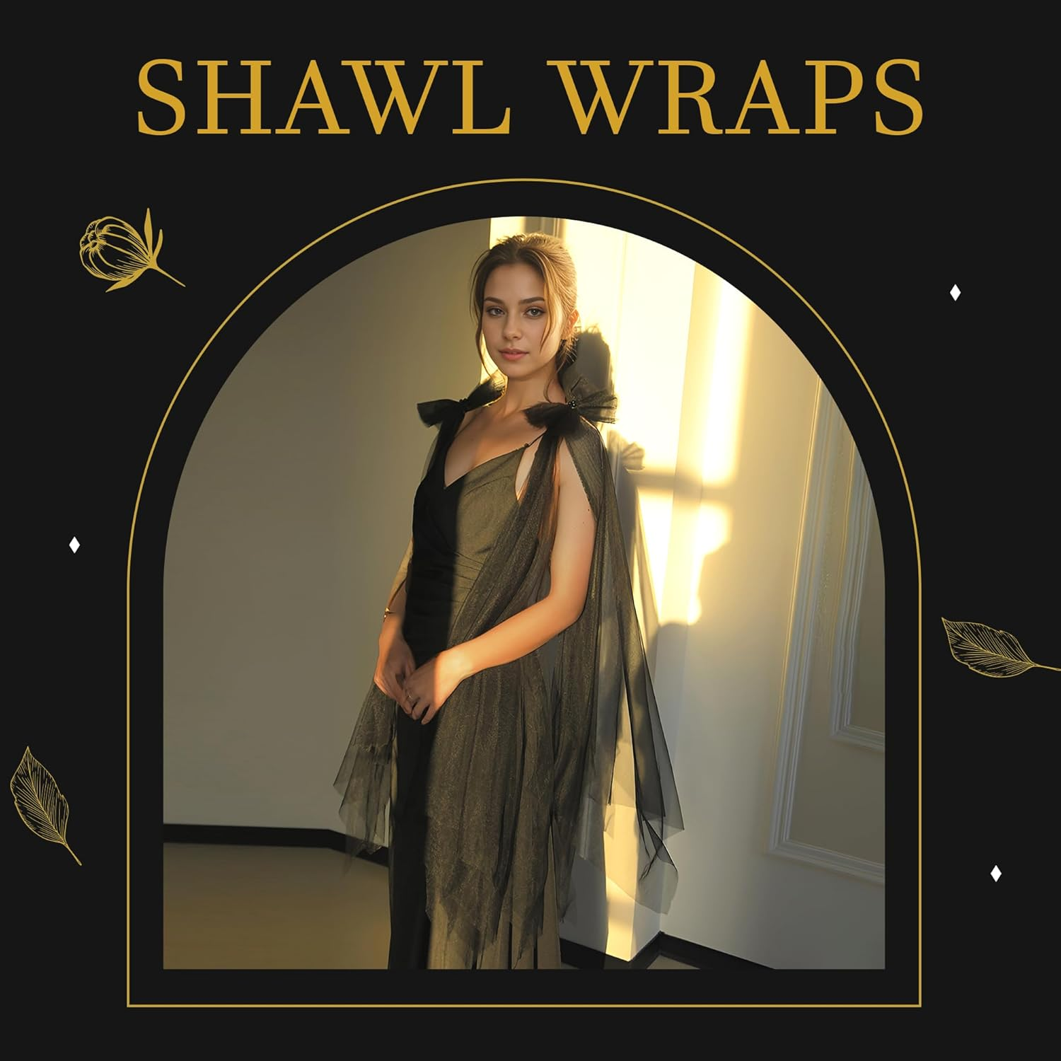 YAEISM Black Shoulder Cover for Dress Long Bow Dress Cover up Formal Detachable Tulle Wedding Shawl Evening Dresses for Women and Girls image number 3