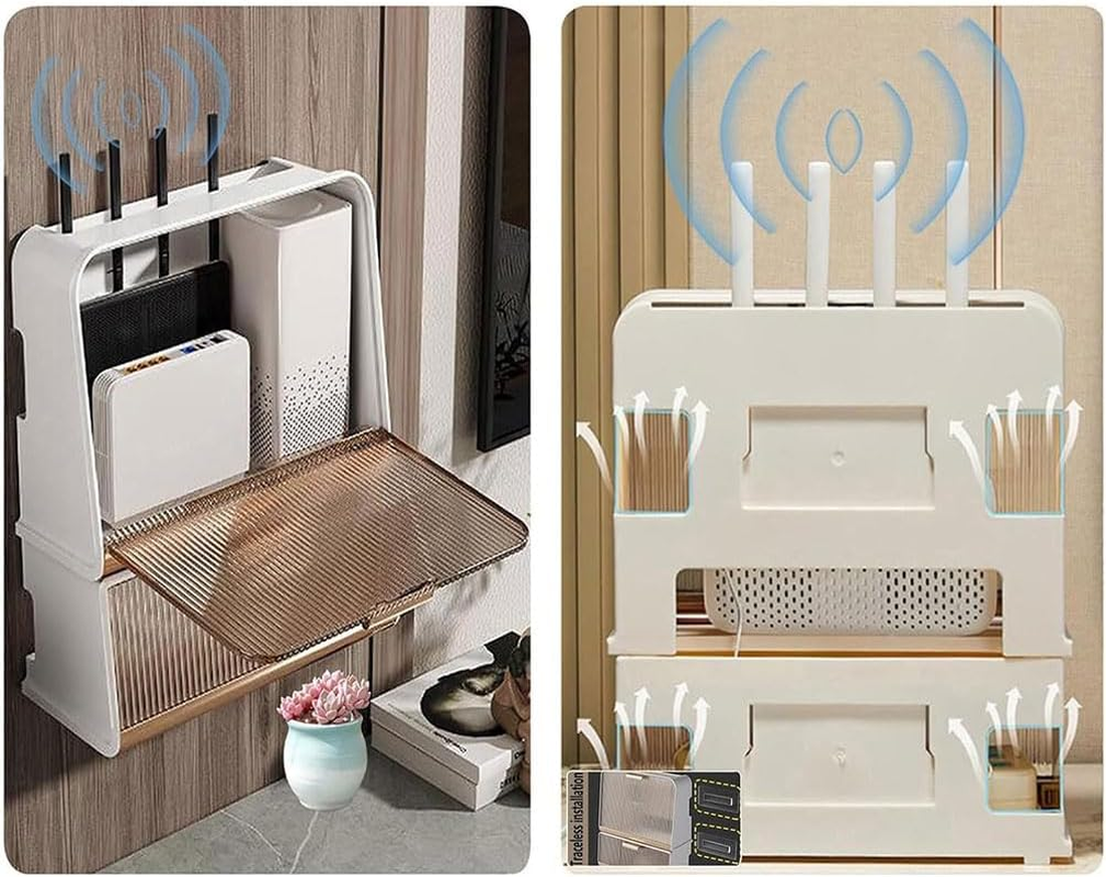 Router Storage Box Router Shelf Wall Mount Wifi Router Storage Box Wire Storage Box Power Socket Storage Box Cord Hider Box to Conceal Power Strips on Desk or Floor image number 2