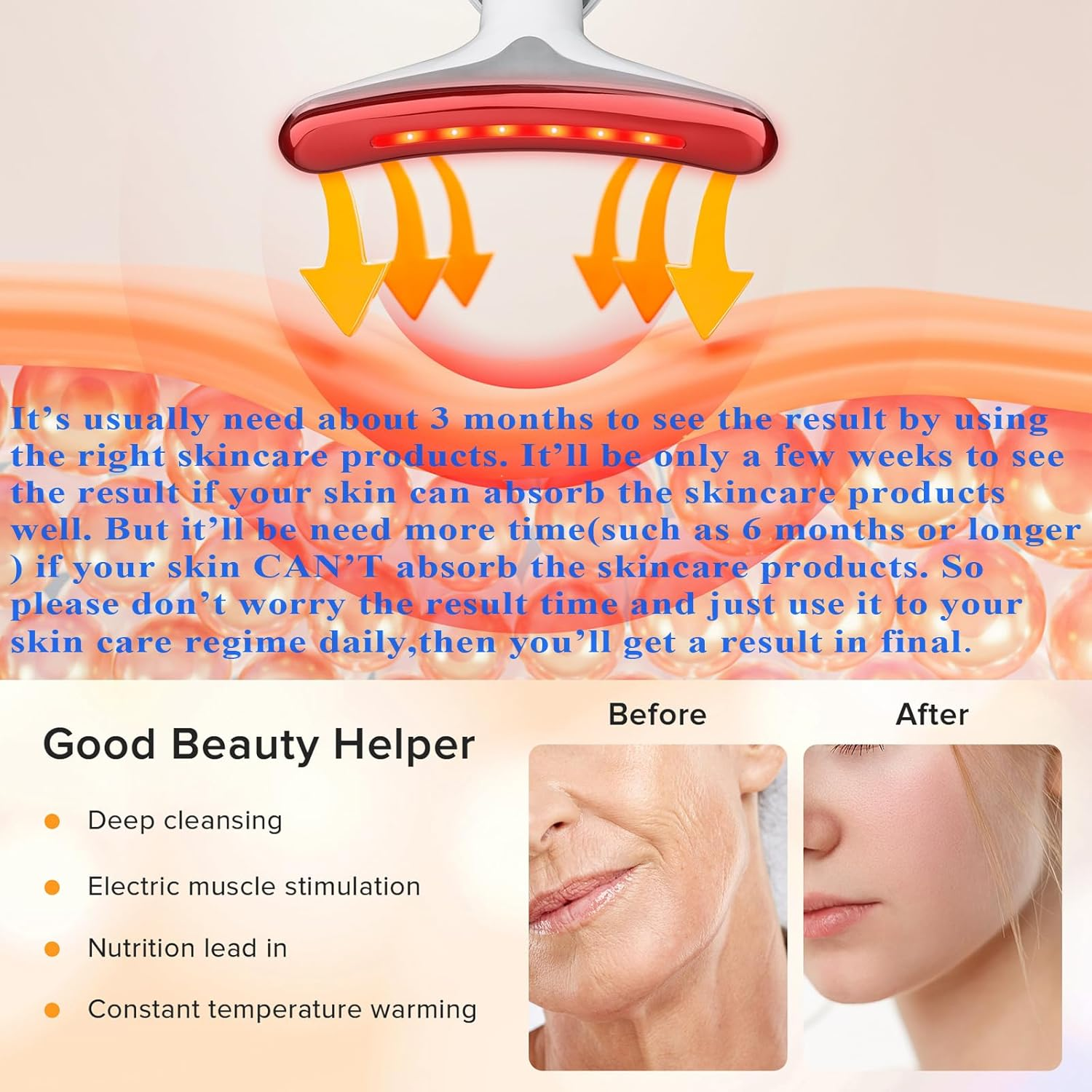 Anti-Wrinkle Neck Face Massager with 7 LED Colors,Facial Sculpting Tool,Skin Rejuvenation Device with Thermal,Triple Action LED and Vibration,For Anti-Aging,Lifting and Tightening image number 3