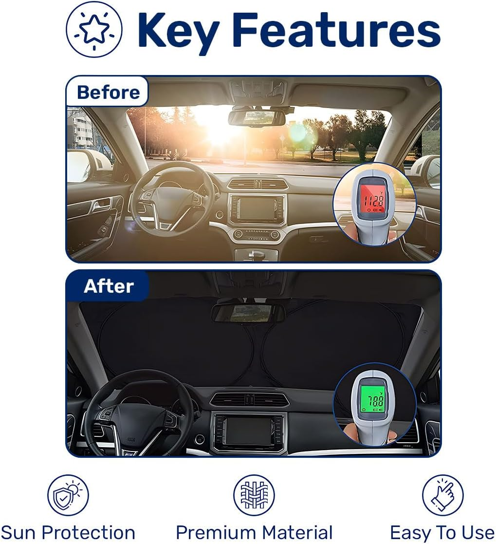 GENANY Highland Cow Family Funny Windshield Sun Shade for Car SUV Truck (55X29 Inches), Automobile Sunshade, Protector Blocks UV, Car Accessories image number 4