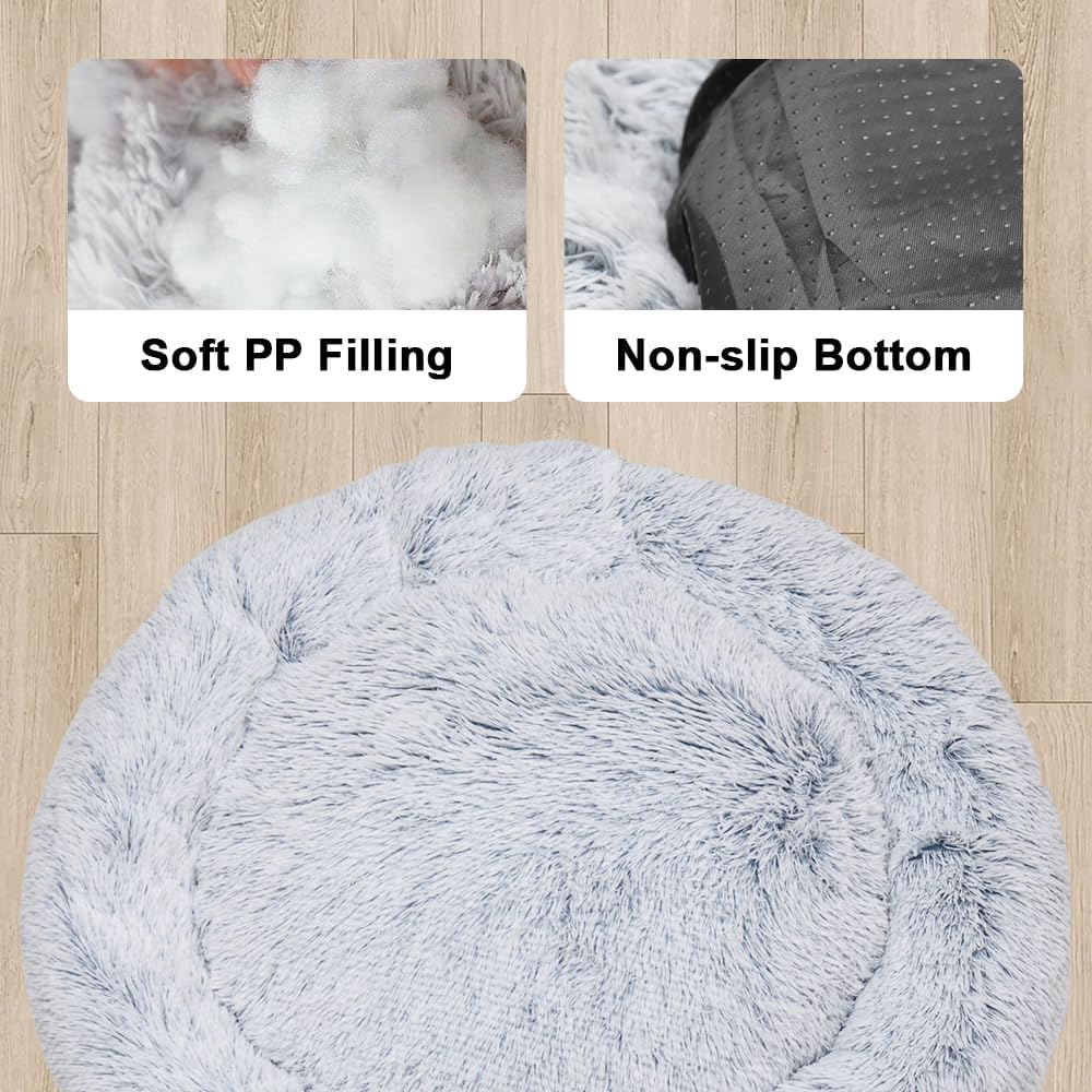 Melpet round Plush Pet Bed round Soft Warm Calming Bed Removable and Washable Fluffy Cushion Sleeping Kennel for Dogs and Cats 90Cm in Diameter Light Grey