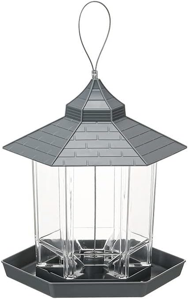 AIMALL Garden Hanging Wild Bird Feeder Birds Gazebo Shape Container Waterproof Outdoor, 9X8 In, Sturdy Plastic, Easy Fill/Clean, Green and Transparent