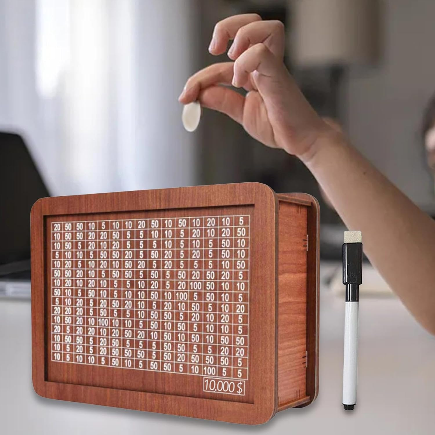 Wooden Money Box Money Saving Box with Counter with Numbers Piggy Bank for Boys Girls, 10000 Dollar image number 4