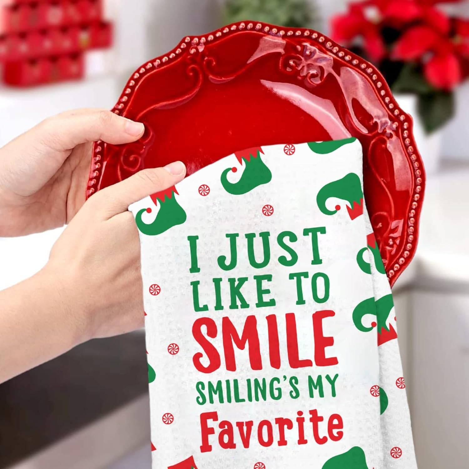 Funny Christmas Kitchen Towels, 2 Pack Buddy the Elf Dish Towels, Cute Merchandise Gift Hand Towels, Kitchen Bathroom Decorations, Novelty Xmas White Elephant Gifts for Women Men image number 5