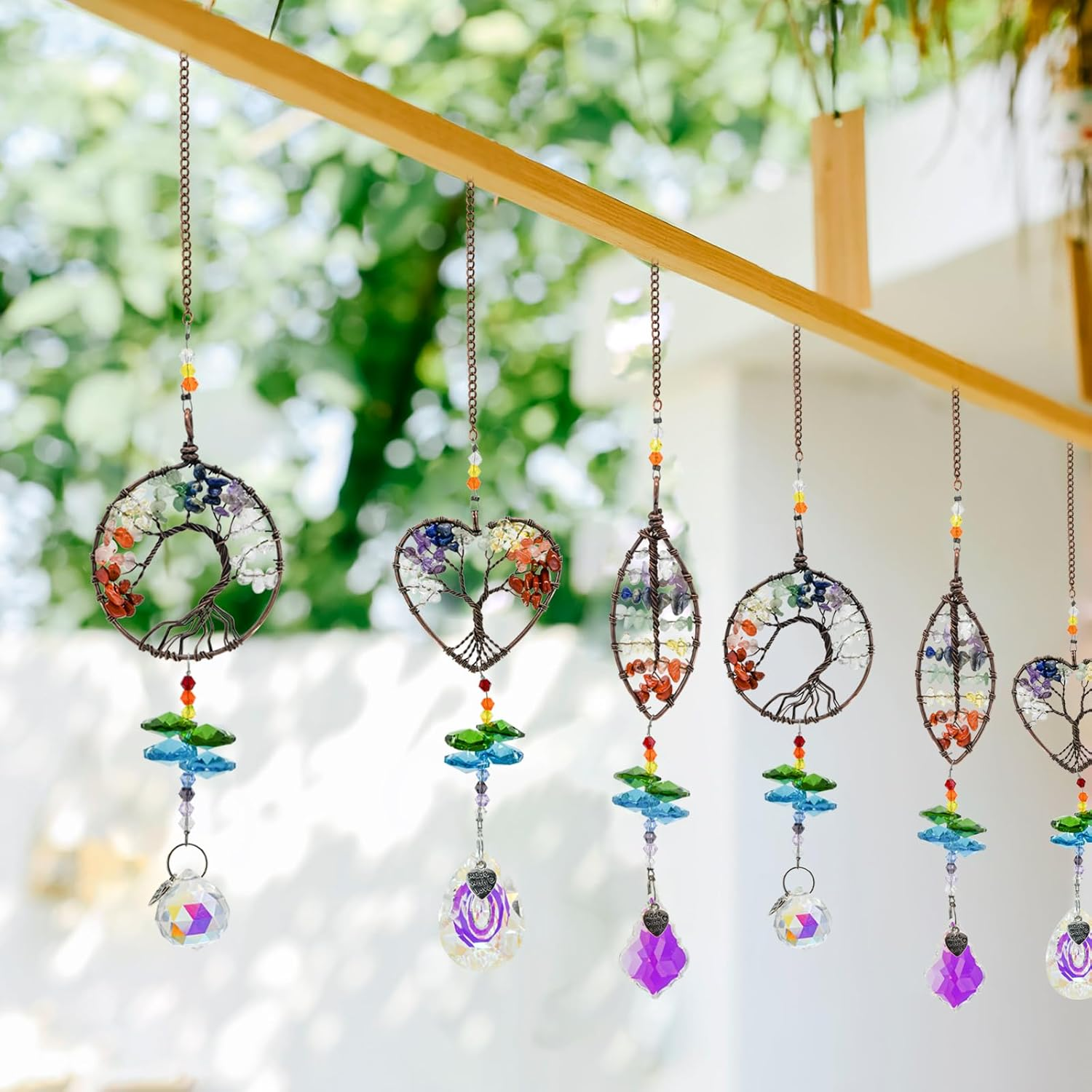 Mrmrkura Tree of Life Crystal Suncatcher for Window Hanging, 3 Pieces Rainbow Maker with Prisms Decorative Sun Catcher Crystals Ornament for Indoor Home Decor (Crystal) image number 2