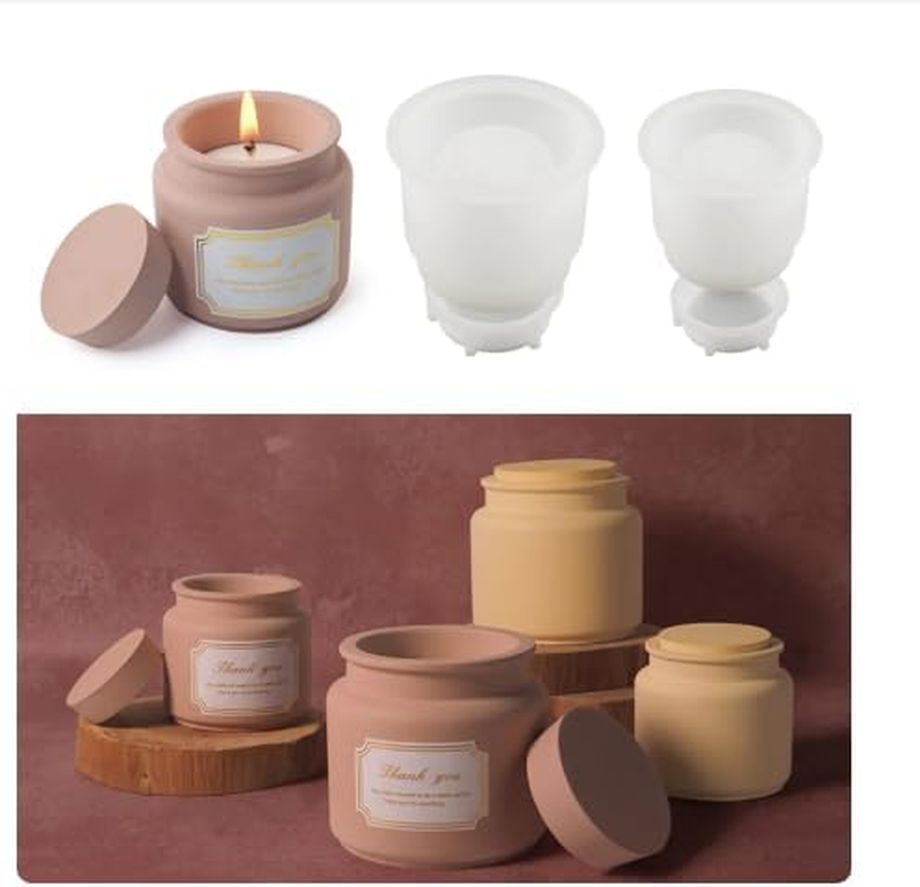 1 PC Candle Jar Molds, Silicone Concrete for Candle Holder with Lids, Candles Resin Epoxy Resin Casting DIY for Candle Making Supplies Scented Candles Soaps Making
