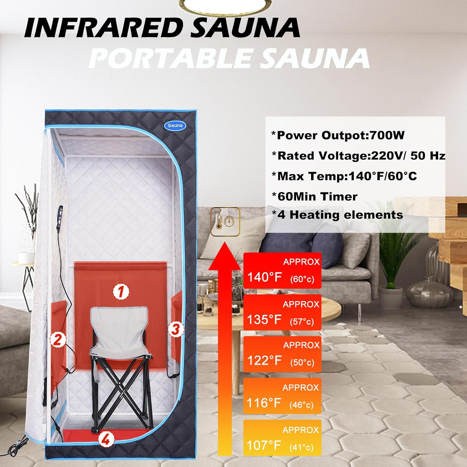 Infrared Sauna,Portable Infrared Sauna for Home Spa,With Heated Feet and Portable Chair with Timed and Adjustable Temperature Settings for Reduce Stress Fatigue Indoor Sauna(Black)