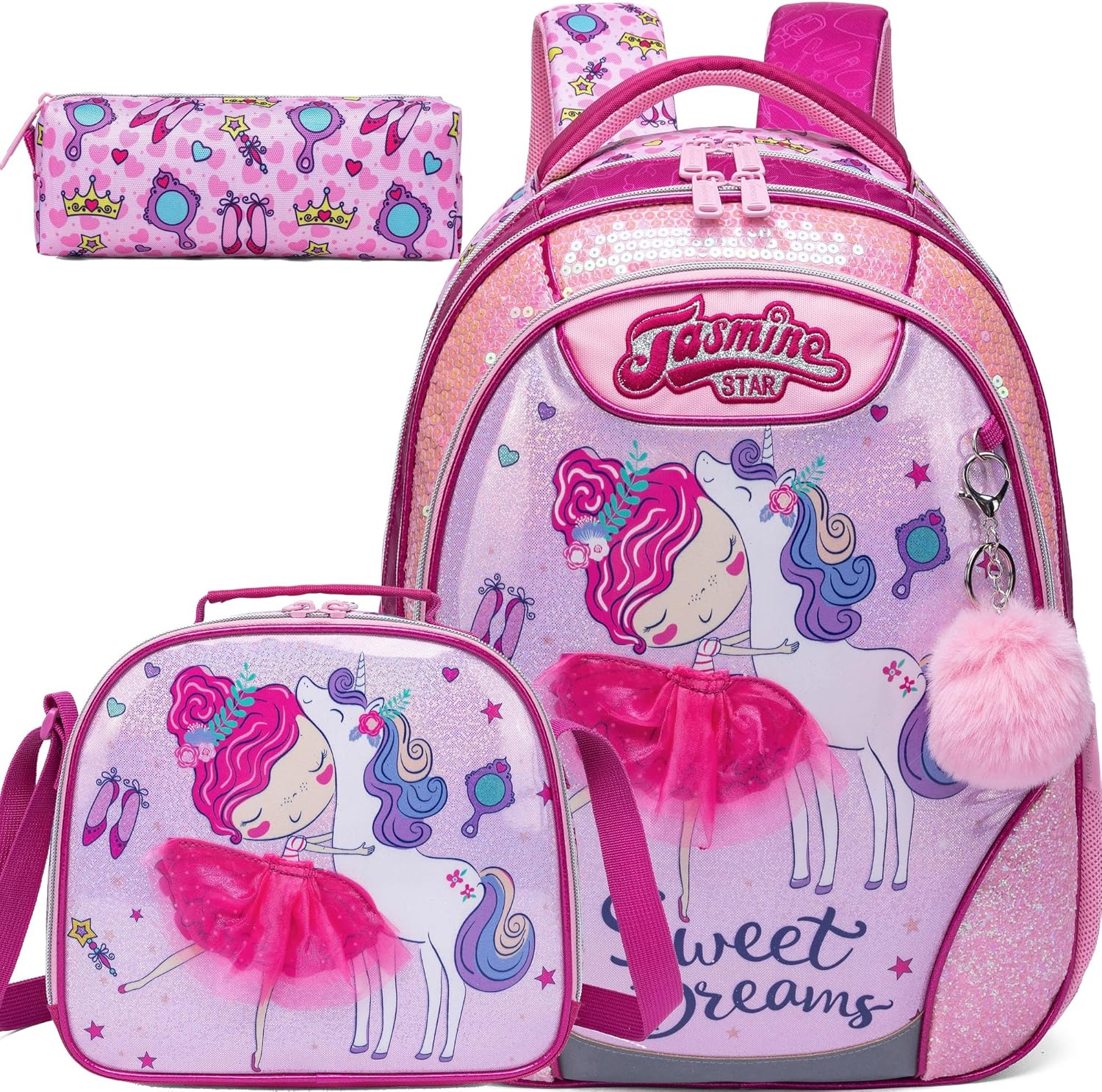 Meetbelify Backpacks for Girls School Backpacks with Lunch Box Pencil Case for Elementary Students Ages 8-10