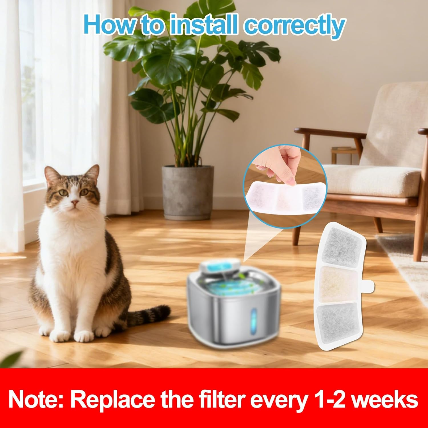 18Pcs Cat Water Fountain Filters for Hard Water, with Filter Cottons Reduces Limescale & Bad Smell Compatible with Oneisall PW04 3.5L Wireless Pet Fountain Long Lasting Filter Cartridges image number 3