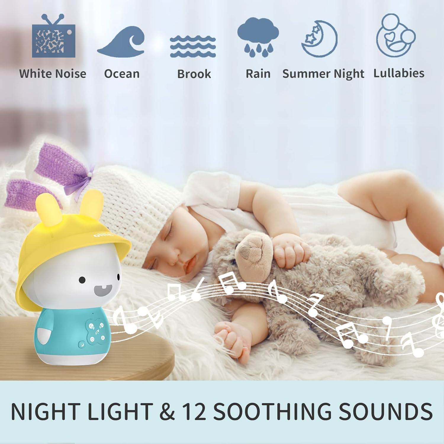 Alilo Baby Bunny G9S+ Interactive Music/Story Player for Baby and Kids - Includes White Noise Sound, Nightlight, Sleep Soother All-In-One (Blue) image number 3