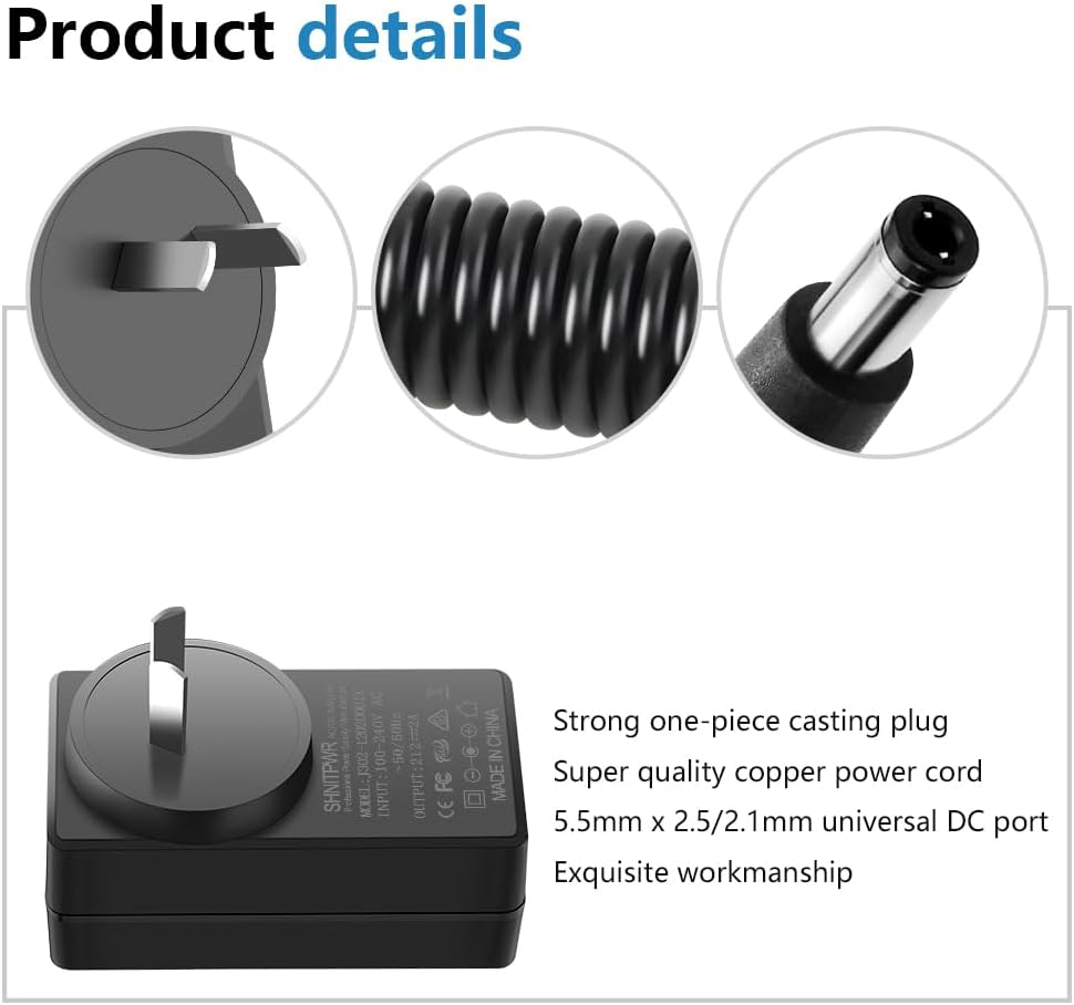 SHNITPWR 12V 2A Power Supply Adapter 100V~240V AC to DC Converter 12 Volt 2000Ma 24W Max Transformer with 5.5X2.1Mm Tip for CCTV Wifi IP Camera DVD Player, Level VI Energy Efficiency image number 3
