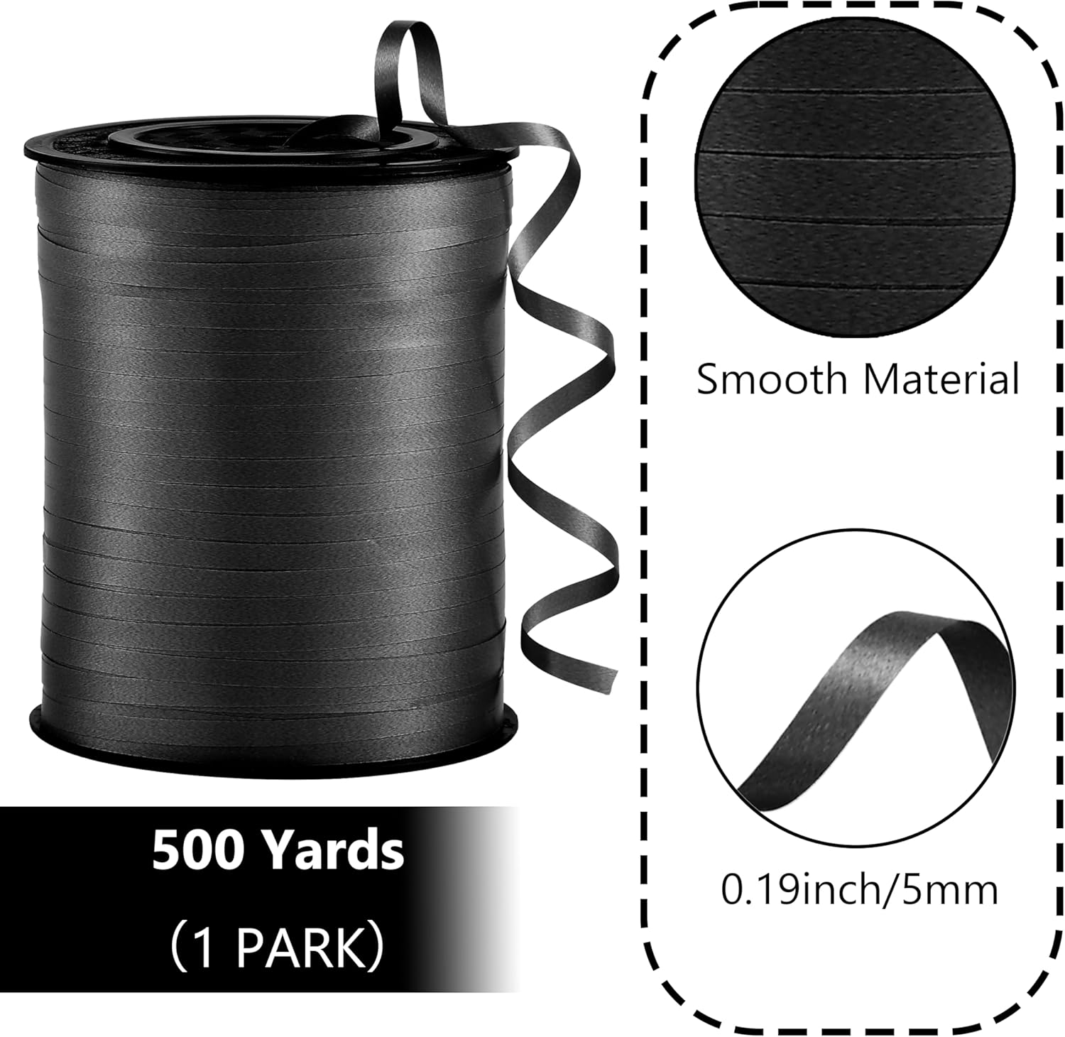 Black Curling Ribbon 3/16" Wide &times; 500 Yards Ribbon for Gift Wrapping Balloon String Birthday Party Decoration Ribbons for Festive Crafts Wedding Decoration - Black image number 2