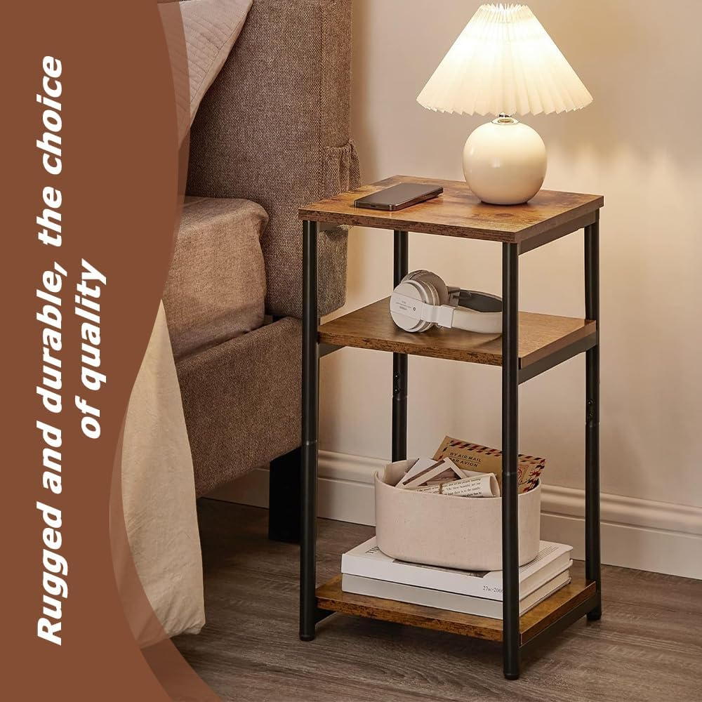 Small Side Table, 3 Tier Storage Shelves Couch End Tables for Living Room, Bedroom Office and Bathroom, Nightstand, Rustic Brown image number 6