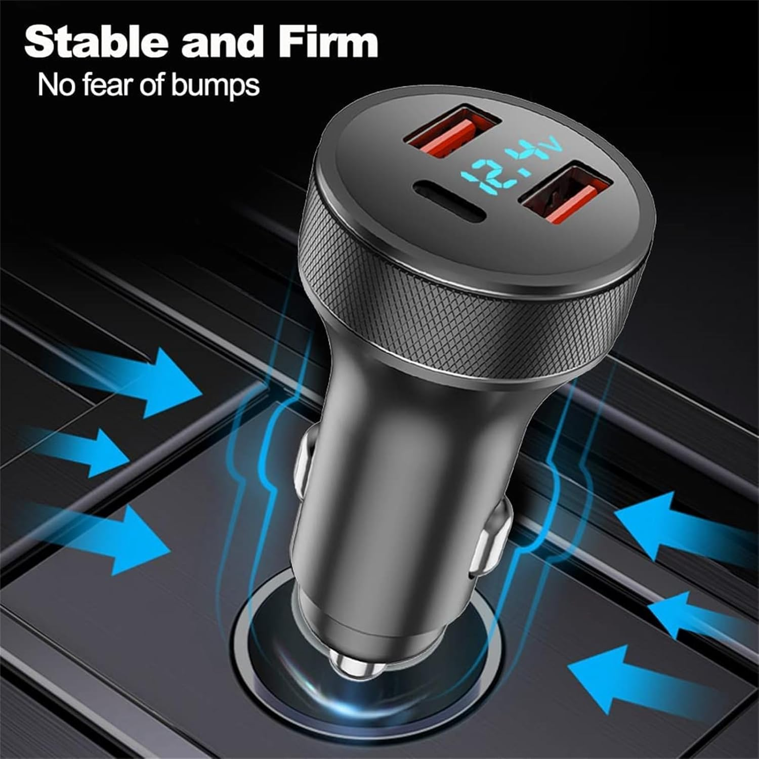 USB C Car Charger 72W PD3.0 Dual QC 3.0 3 Port USB Fast Charging Adapter, Mini Metal USB Cigarette Lighter with LED Digital Voltmeter for Iphone 11/12/13/14, Ipad Pro, Samsung S22/S21 image number 3