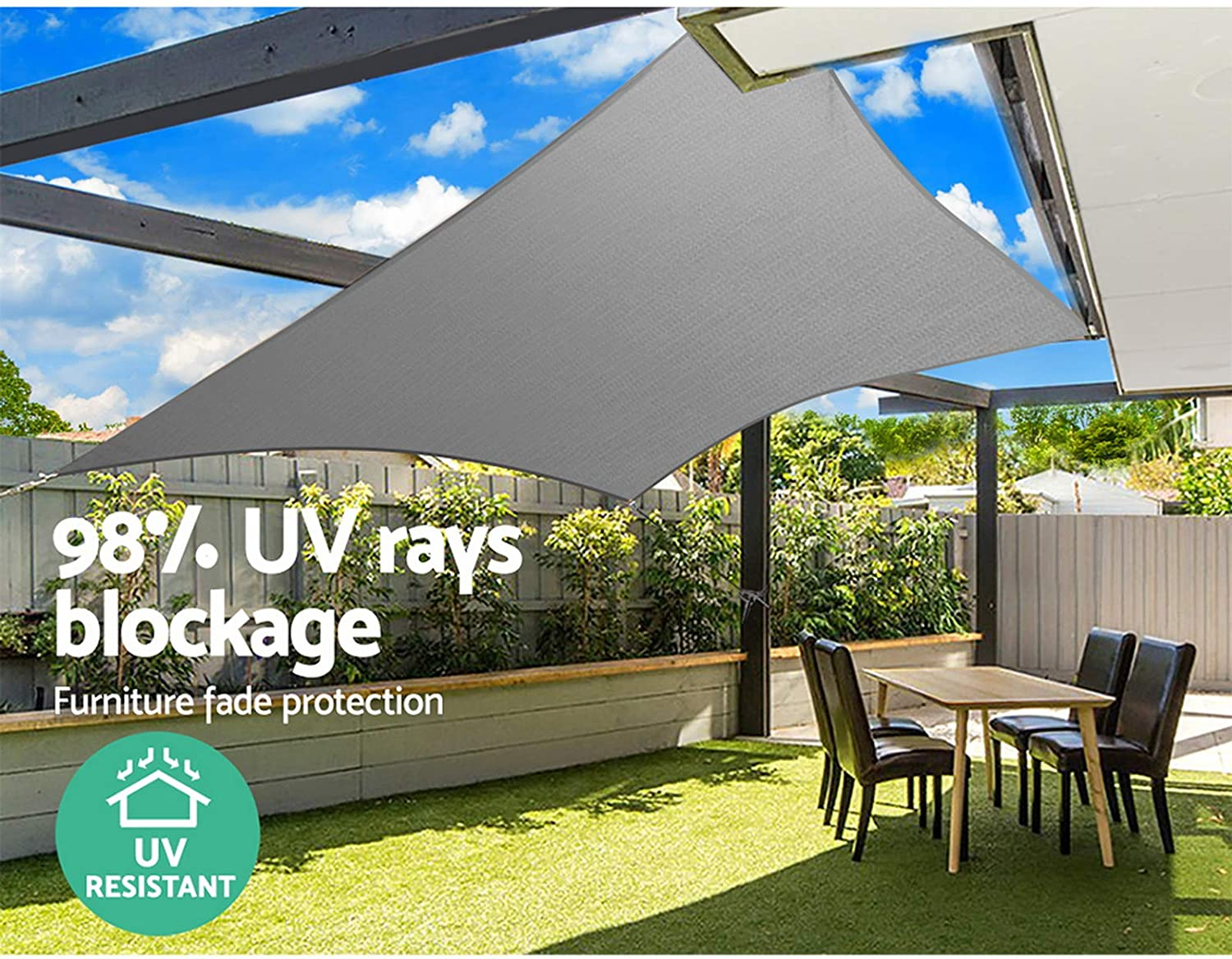 Instahut Shade Sail Rectangle 4 X 6M Sunshade Cloth Shadecloth Sun Block Outdoor Marquee Canopy Shelter Cover for Beach Pool Patio Backyard Lawn Garden Carport Fence Greenhouse, Grey 98% UV Blockage image number 2