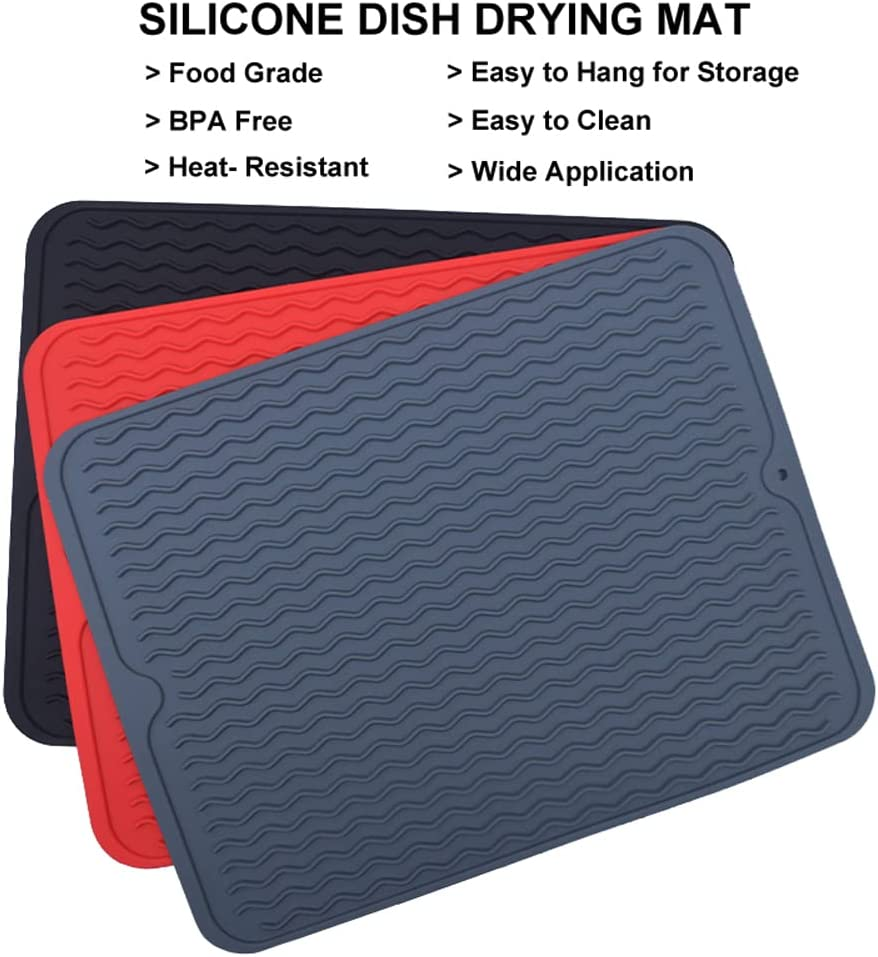 Silicone Dish Drying Mat, Multiple Usage Dish Drying Mat, Easy to Clean,Heat-Resistant Silicone Mat for Kitchen Counter/Sink/Bar/Bottle/Cup (Black) image number 2