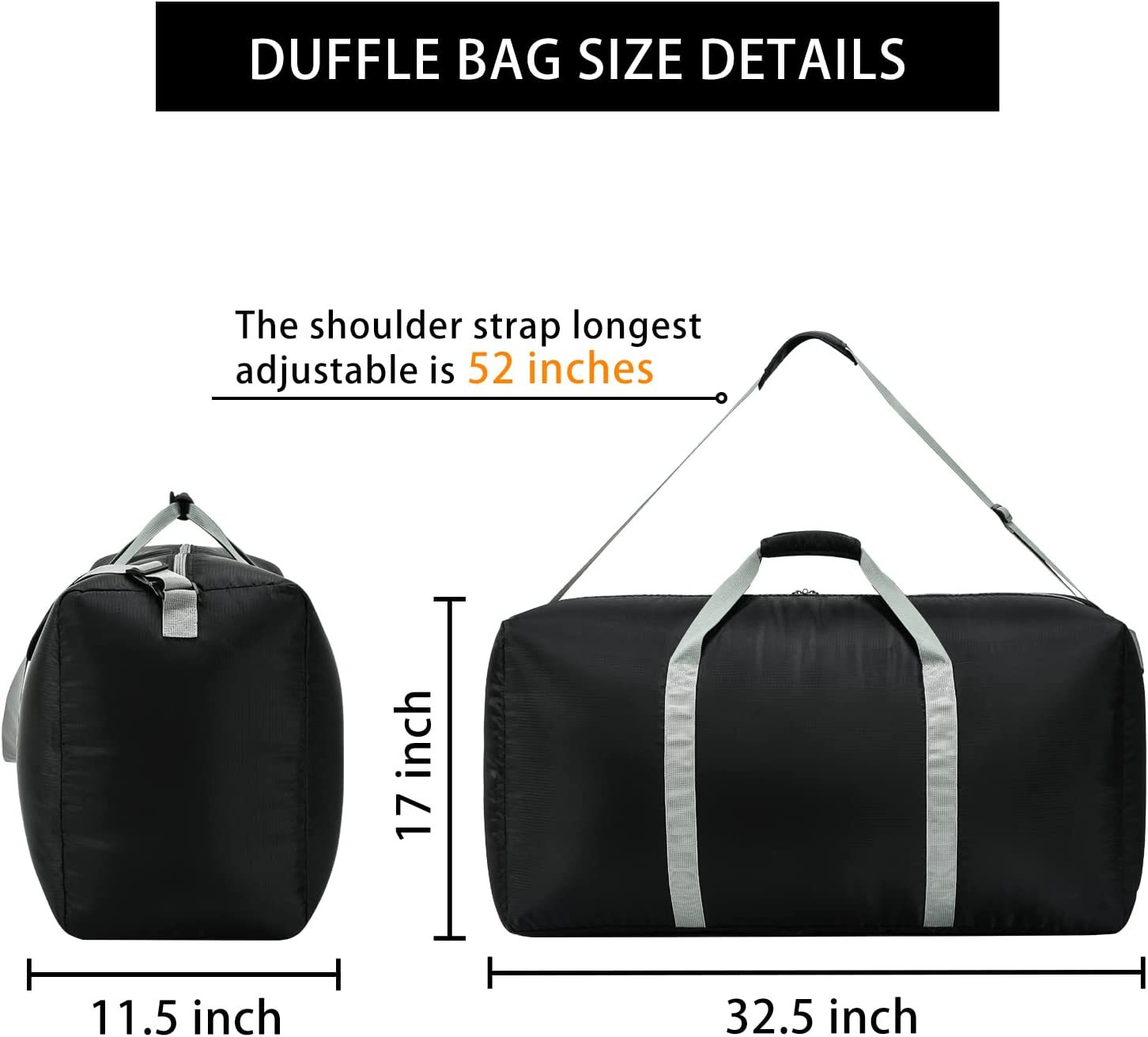 Extra Large Duffel Bag, 32.5 Inch Travel Duffel Bag Lightweight Luggage Bag for Outdoor, Travel, Sport, Black, 100L - Black Pro image number 1
