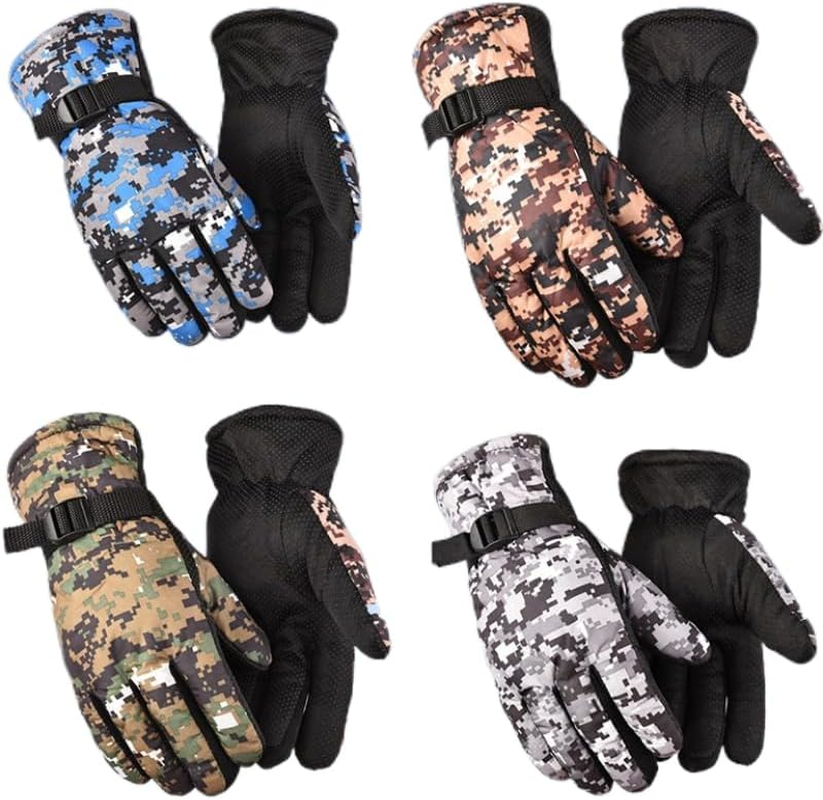 4 Pairs Winter Ski Gloves Waterproof Snow Gloves Windproof Camo Gloves 4 Colours image number 4