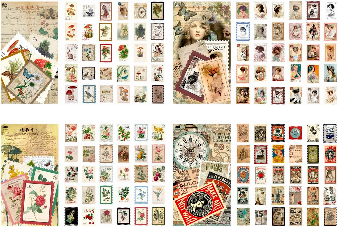 Vintage Postage Stamps Stickers,240Pcs Aesthetic Botanical Deco Paper Stamps Stickers DIY Decorative Washi Scrapbook Stickers for Scrapbooking, Cardmaking, Bullet Journals, Junk Journal Planners Album DIY Craft image number 6