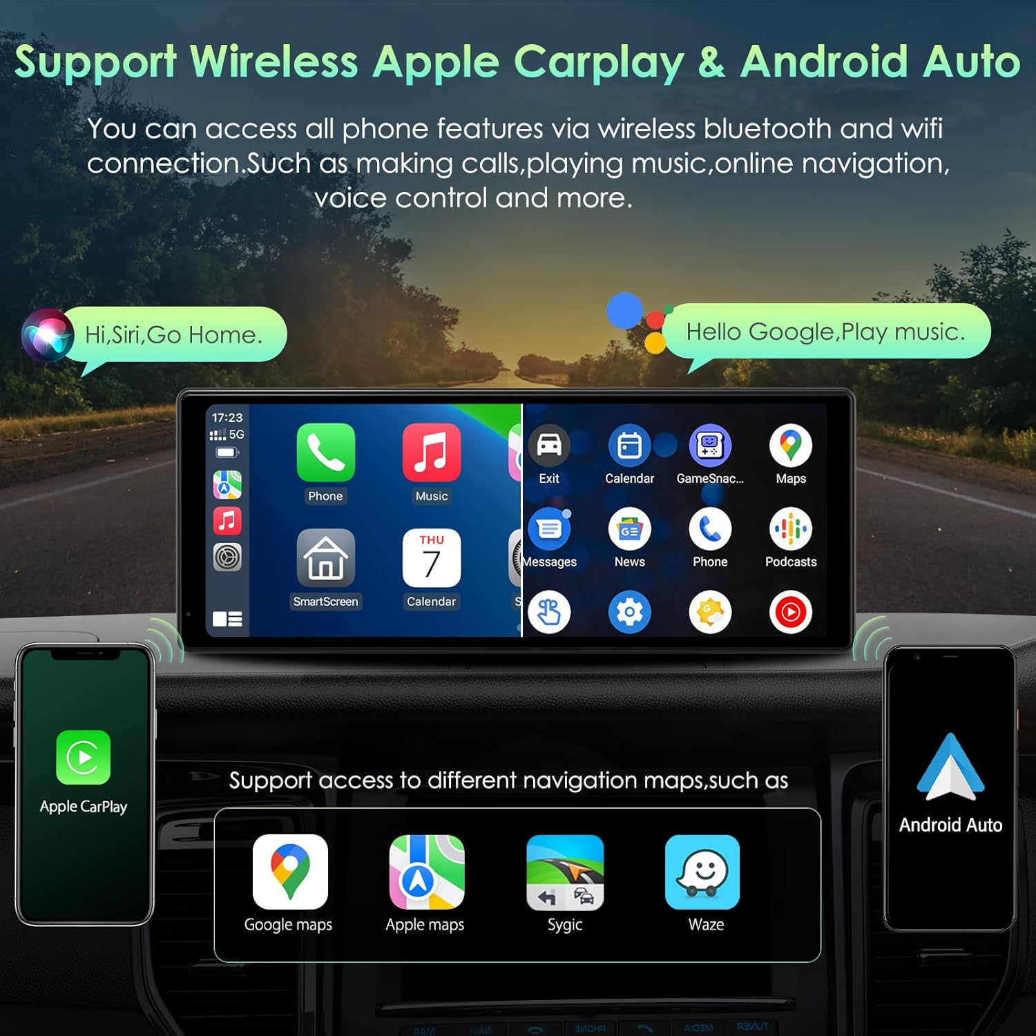 2025 9.26" Wireless Protable Carplay&Android Auto,Portable Carplay Box Screen GPS Navigation for Car, Carplay Screen for Car with Bluetooth, Airplay, AUX/FM, Siri for All Models image number 6