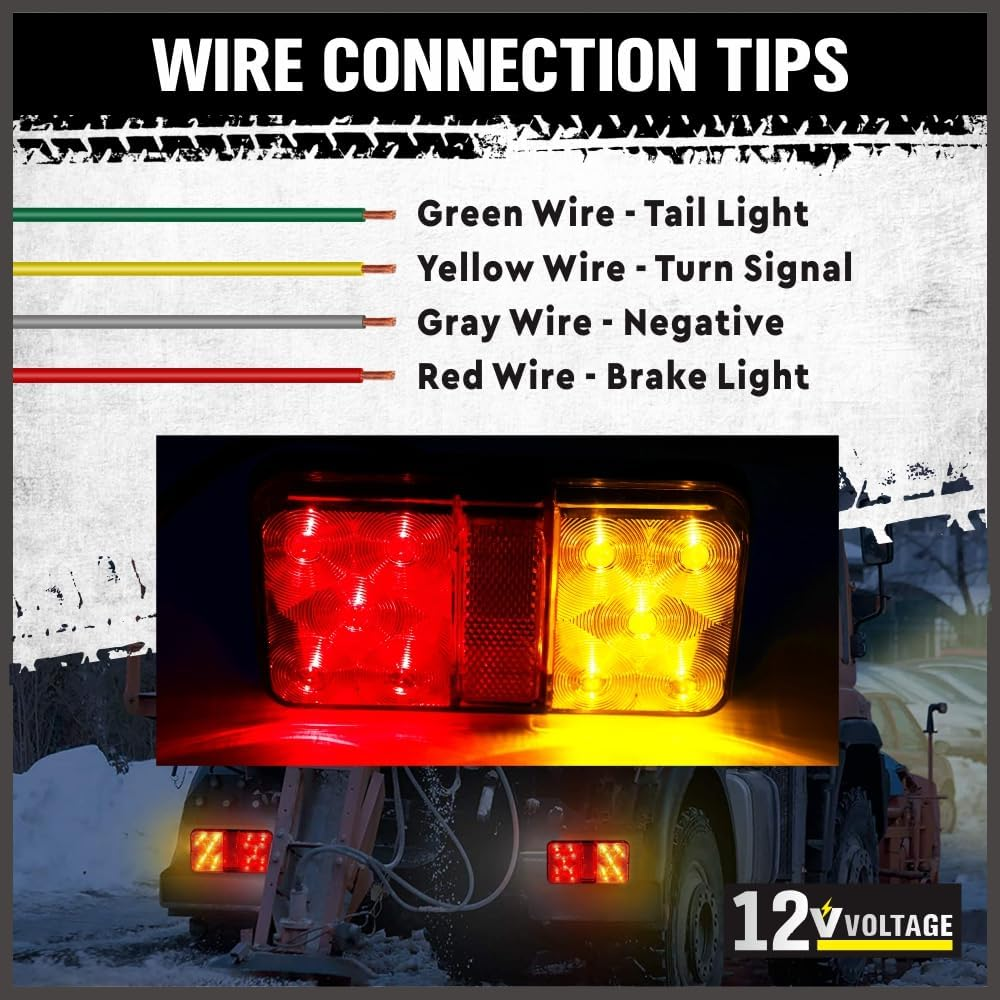 HORUSDY 4-Pack Tail Light Kit, Waterpoof 10-Led Brake Light Turning Indicator / 8M 5-Core Trailer Wire / 7-Pin Flat Male Trailer Plug for 12V Trailer, Caravan, Ute image number 6