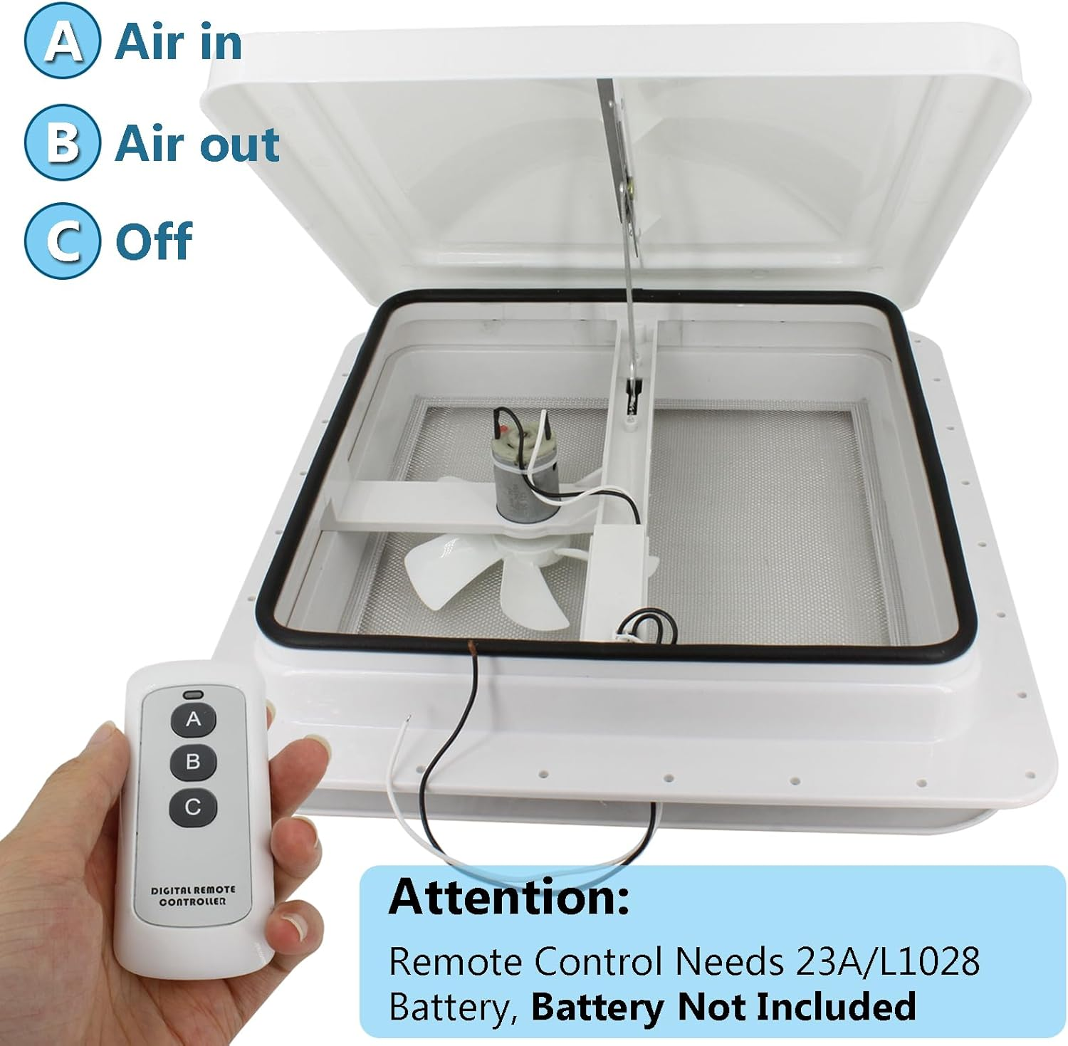 Acbbmns 14 Inch RV Roof Vent Fan 12V Hatch Air Exhaust Fan, Roofs Air Ventilation Fan for Camper, Trailer, Caravan, Motorhome, White image number 4