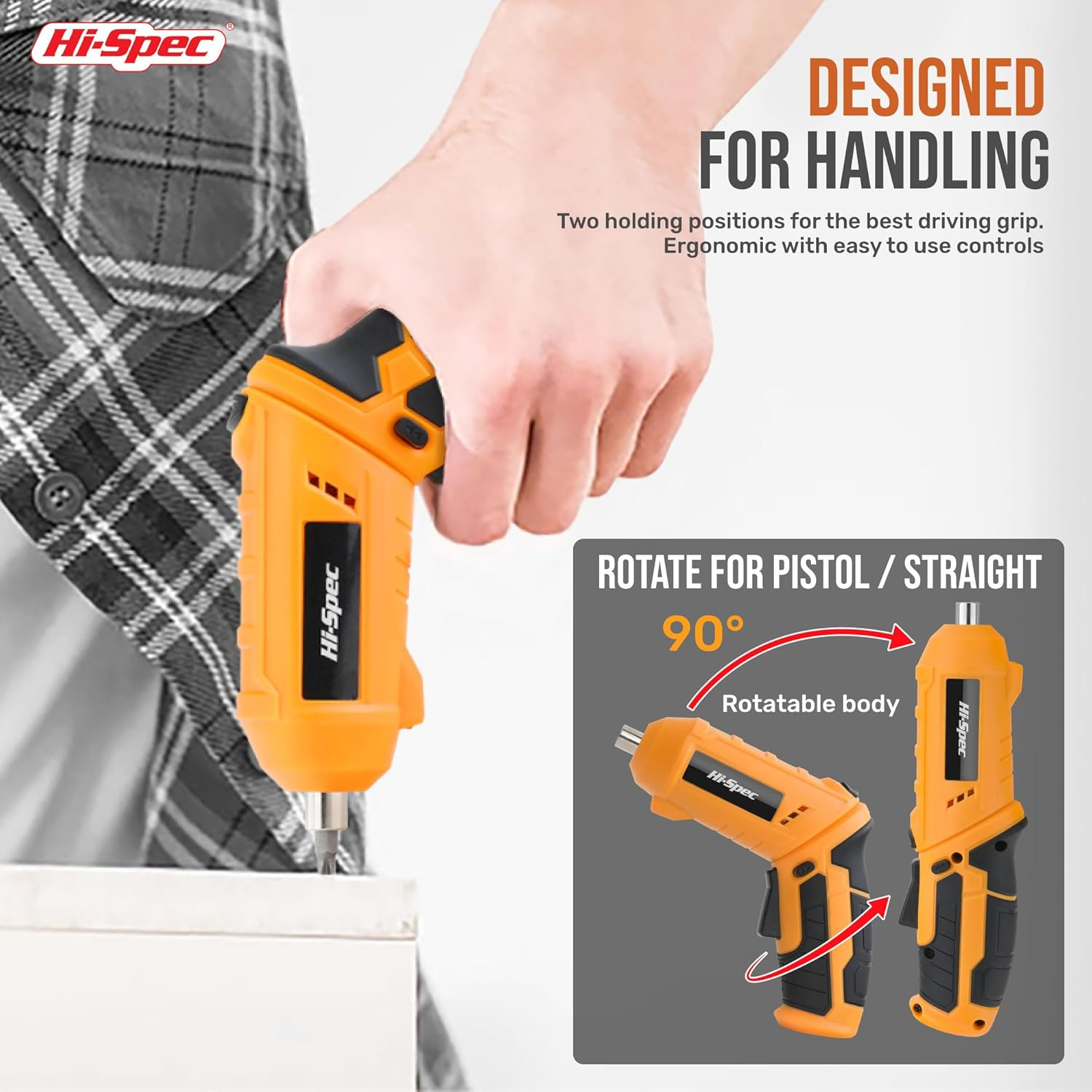 Hi-Spec 42Pc 4V USB Electric Power Driver & Household Tool Kit. Cordless Power Screwdriver and Hand Tools in a Compact Box Case - Yellow 42 image number 5