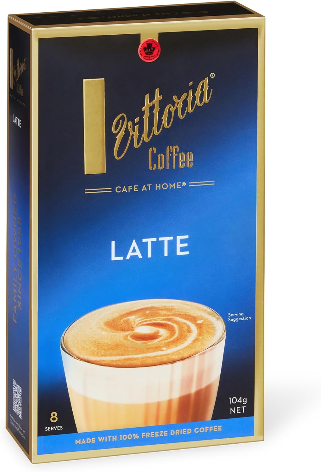 Vittoria Coffee Latte Instant Coffee Sachets - 100% Freeze Dried Premium Coffee. Creamy, Smooth Blend. Ready to Mix, Just Add Hot Water. 8 Serves