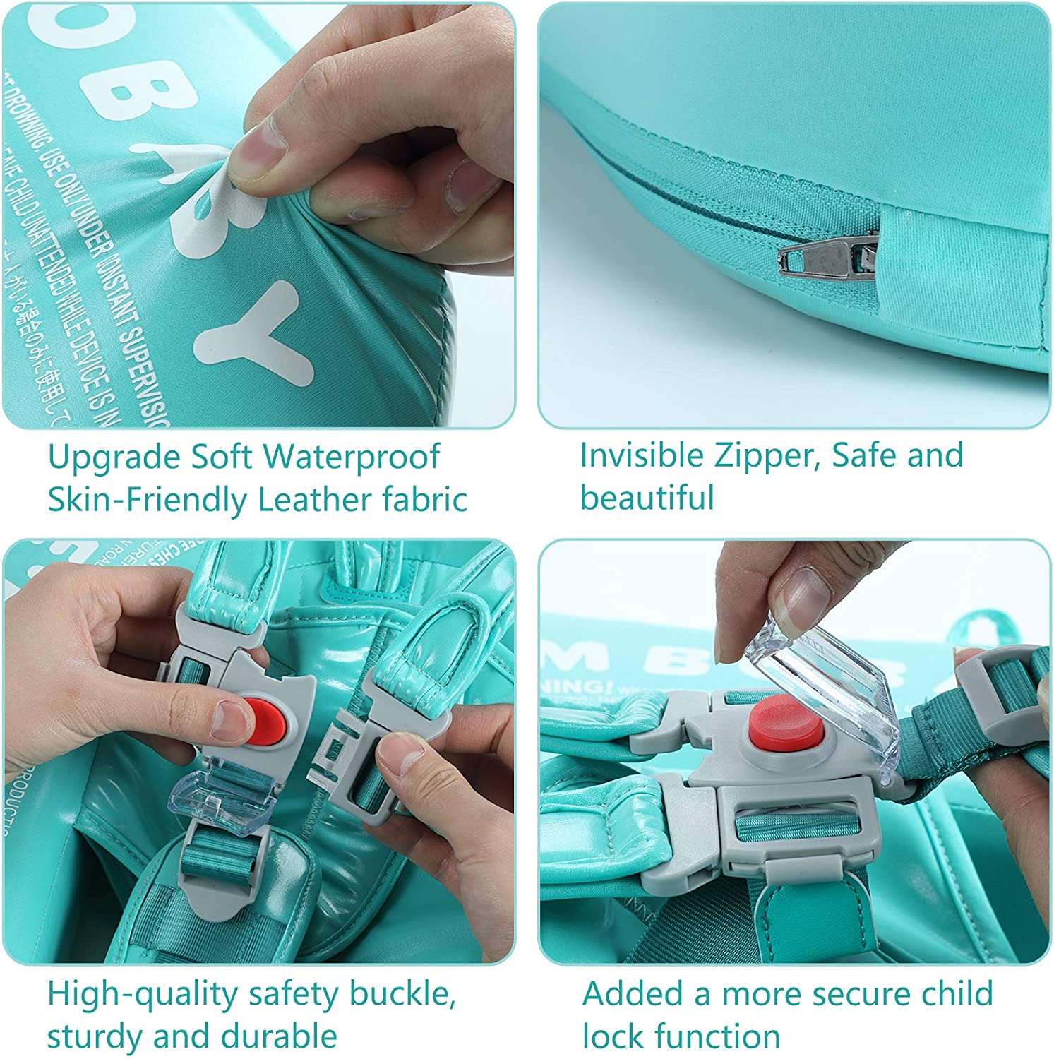 HECCEI Baby Swim Float with Canopy, Mambobaby Non-Inflatable Solid Baby Float, Upgrade Soft Skin-Friendly Leather, with Adjustable Safety Strap, Material Infant Swim Float for Boys and Girls image number 2